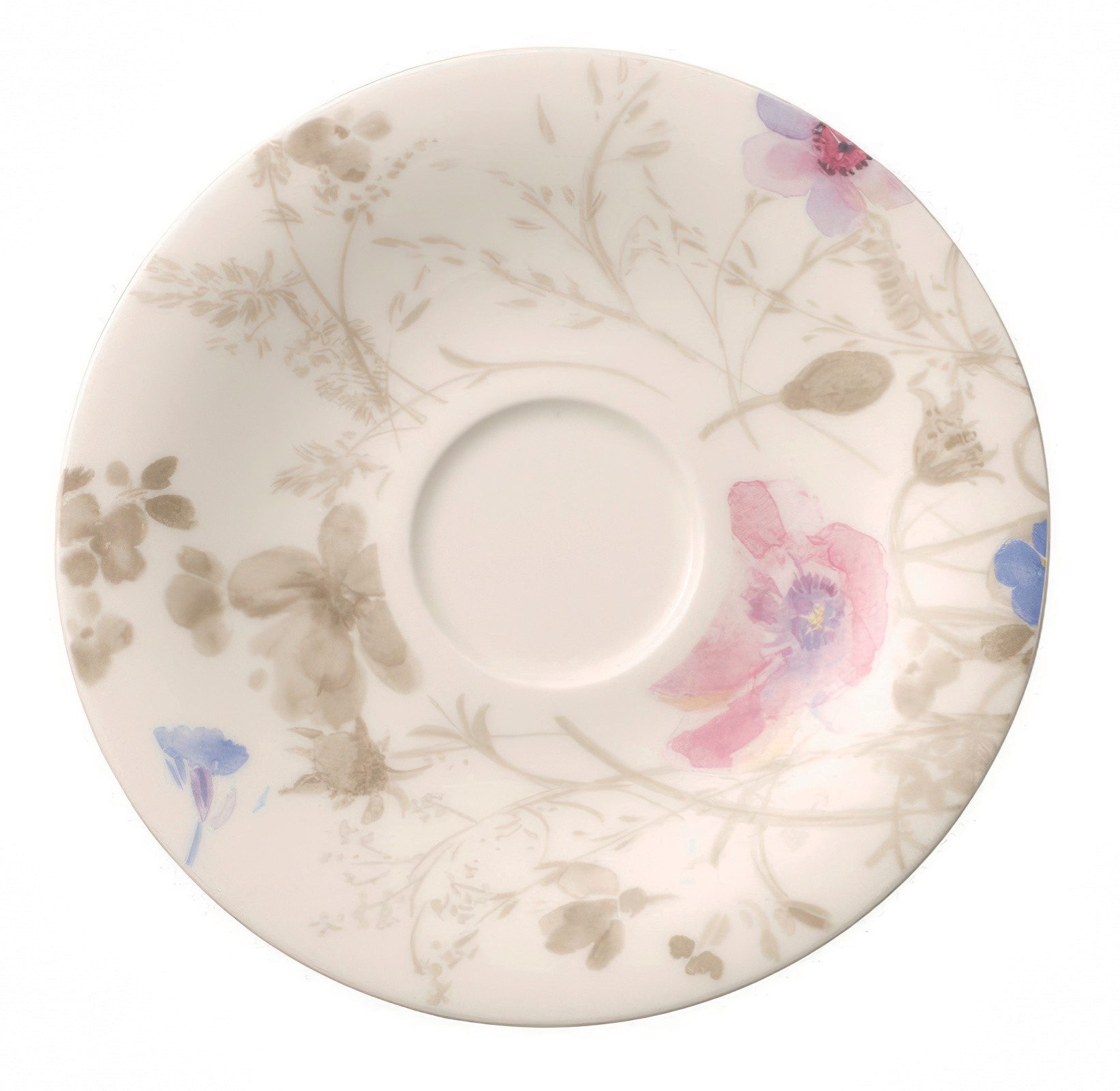 Villeroy & Boch Untertasse Mariefleur Gris, Spülmaschinengeeignet, Mehrfarbig, Motiv: Blumen