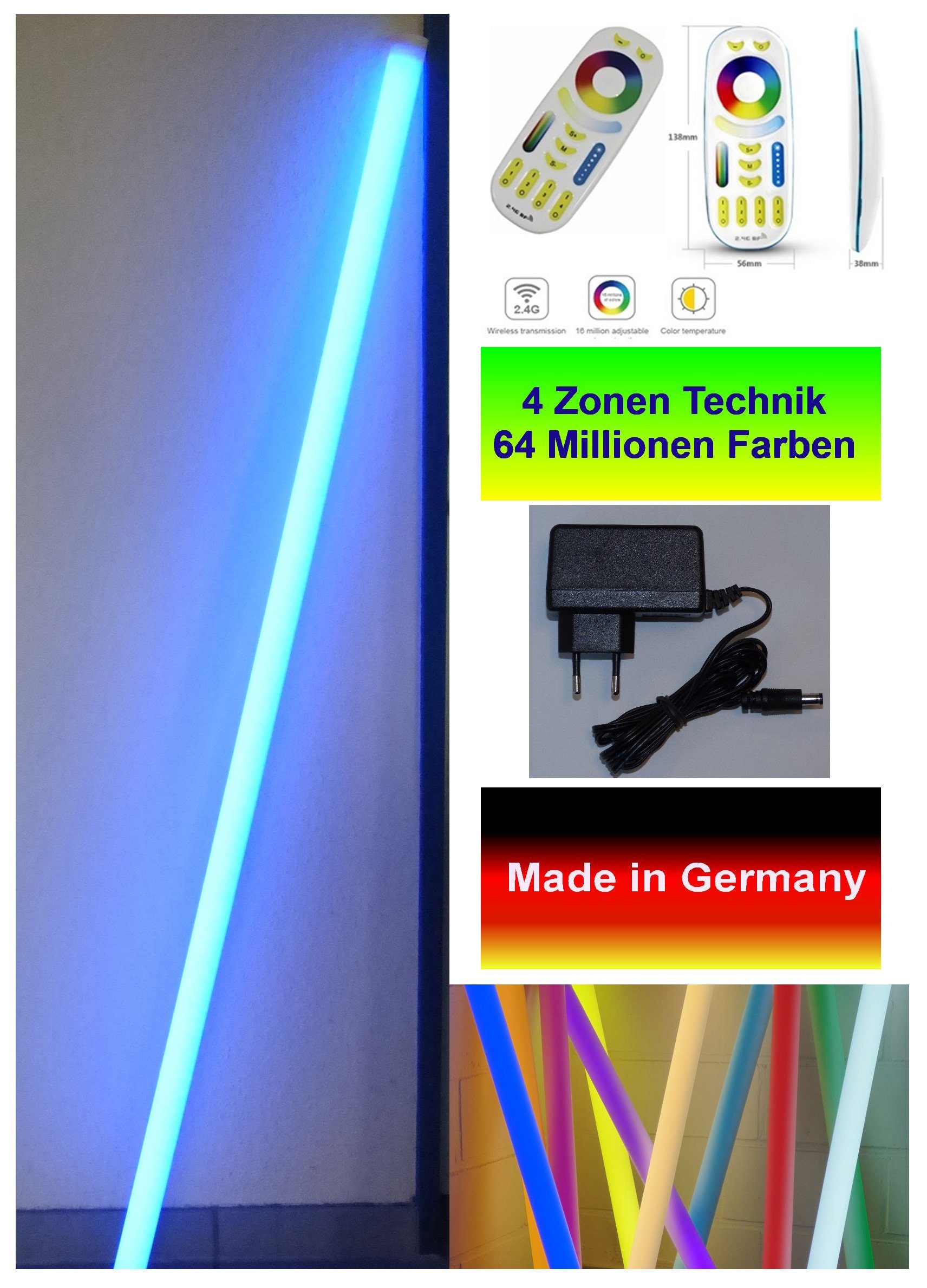 XENON LED Wandleuchte 7938 LED RW RGB / Mehrfarbig Kaltweiß 1,23m Fernb., Xenon VISION 12 + bis Warmweiß Volt LED