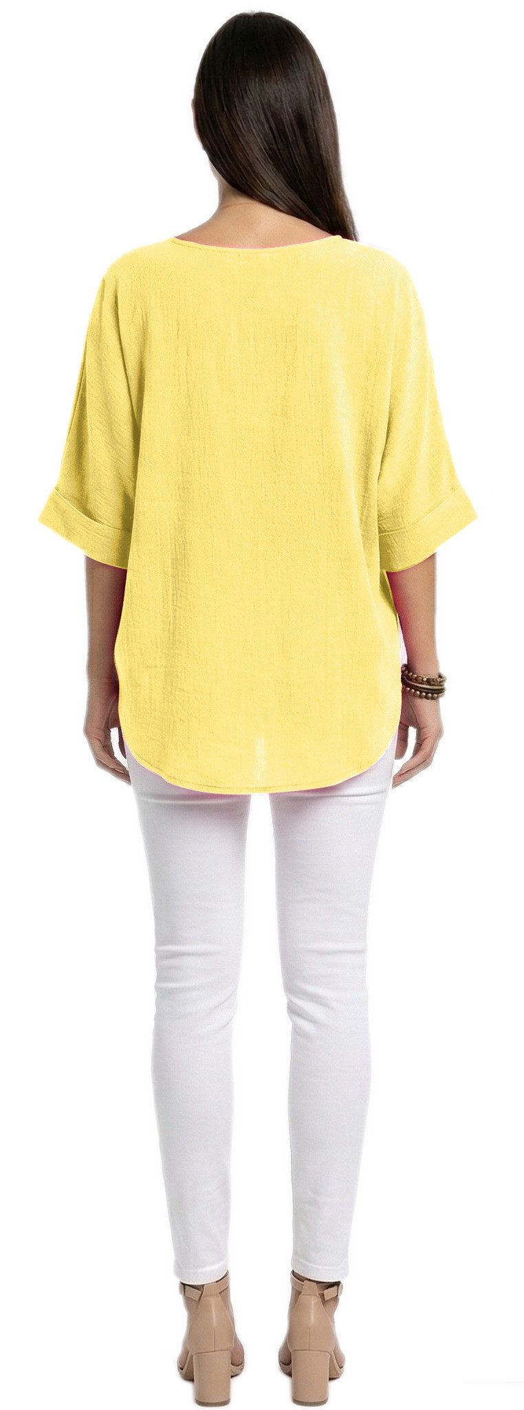 dy_mode Kurzarmbluse Damen Bluse Oversize Tunika Leichte Viskosebluse Oberteil Einfarbig in Unifarbe, High-Low Saum, mit passende Kette