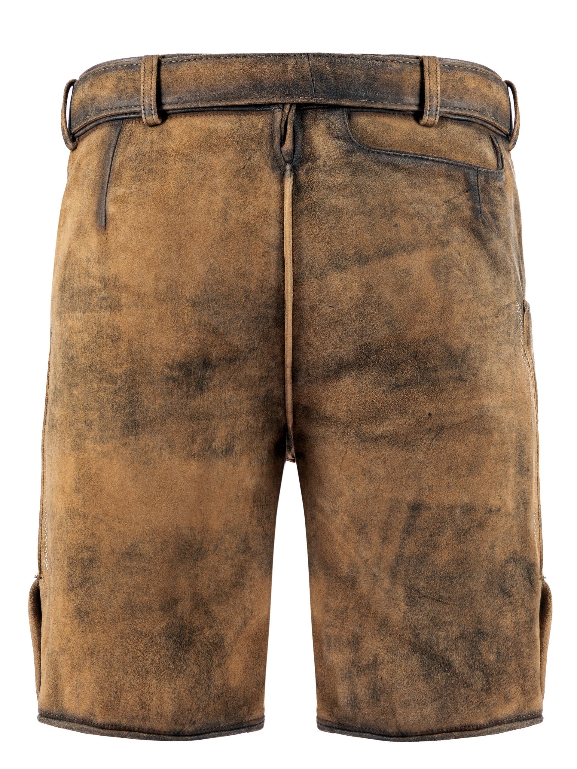 FUCHS Trachtenlederhose Lederhose kurz Anton antik-hell (2-tlg) inkl. Gürtel