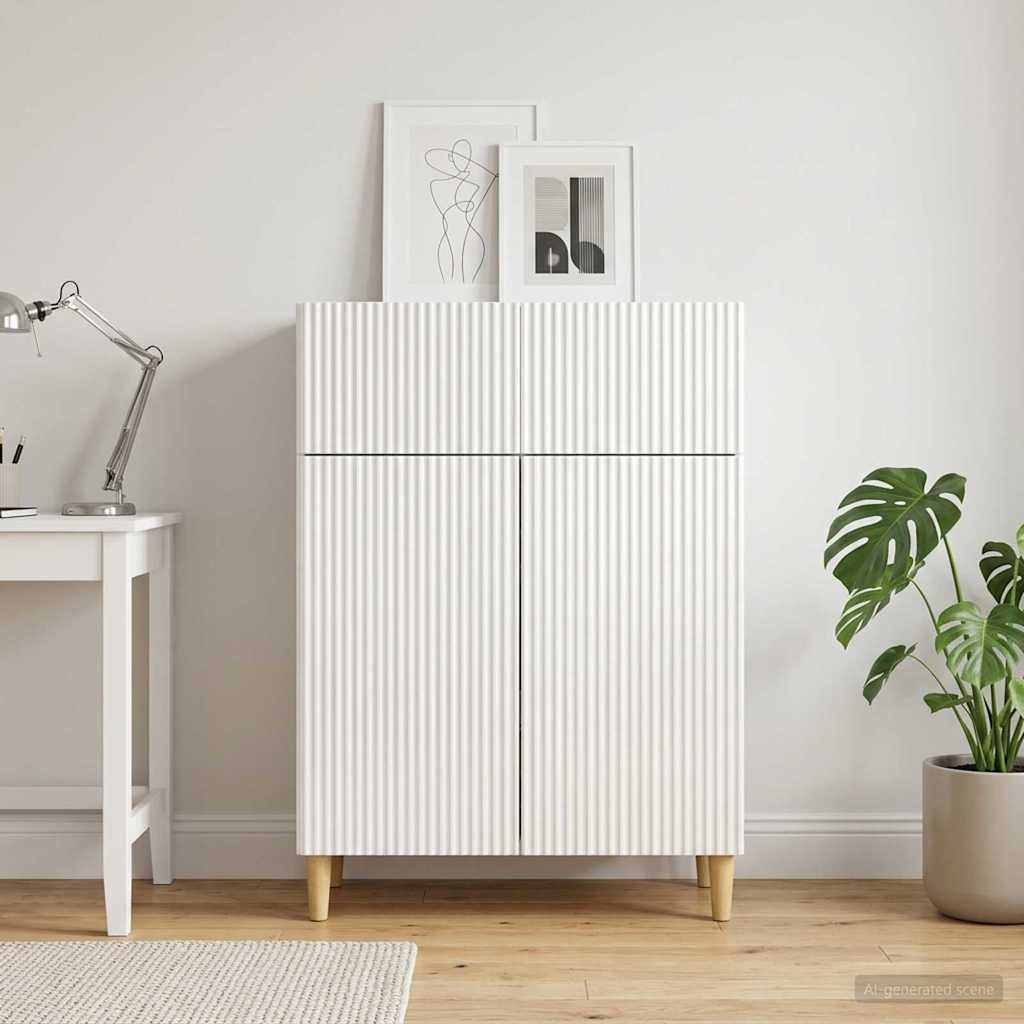furnicato Sideboard 66 x 34,5 x 90 cm Hochglanz Weiß (1 St), Buffet mit 90 Grad Schwenktüren und Stauraum für dein Wohnzimmer
