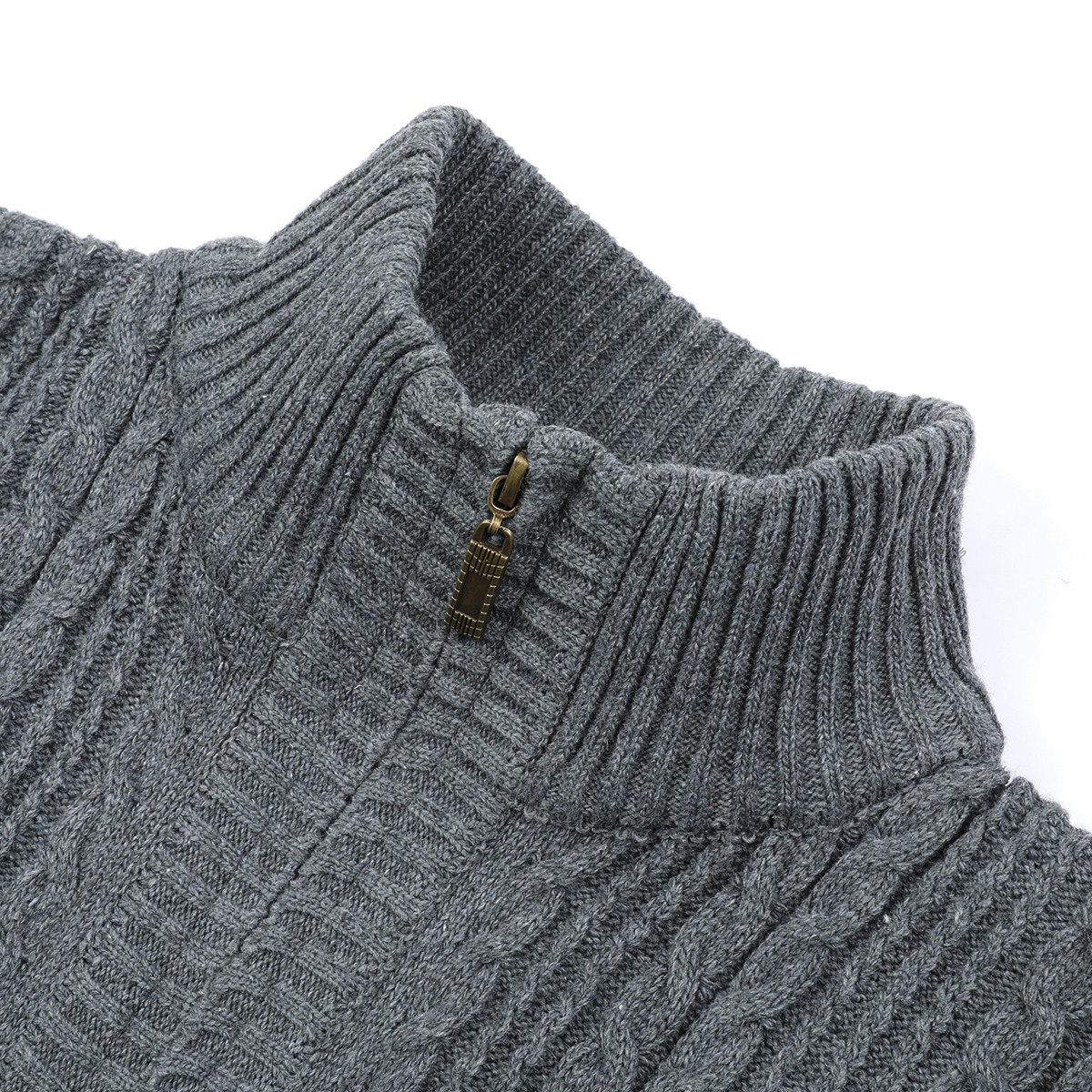 Allthemen Cardigan Herren Strickjacke mit Reißverschluss Grobstrick mit Stehkragen