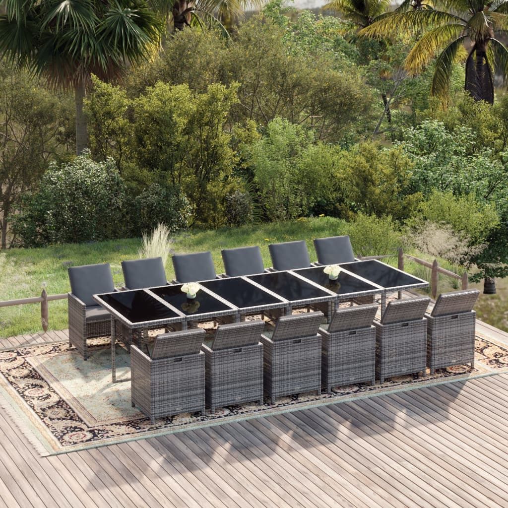 furnicato Garten-Essgruppe Poly Rattan Grau 331x107x74 cm Tisch & Stühle
