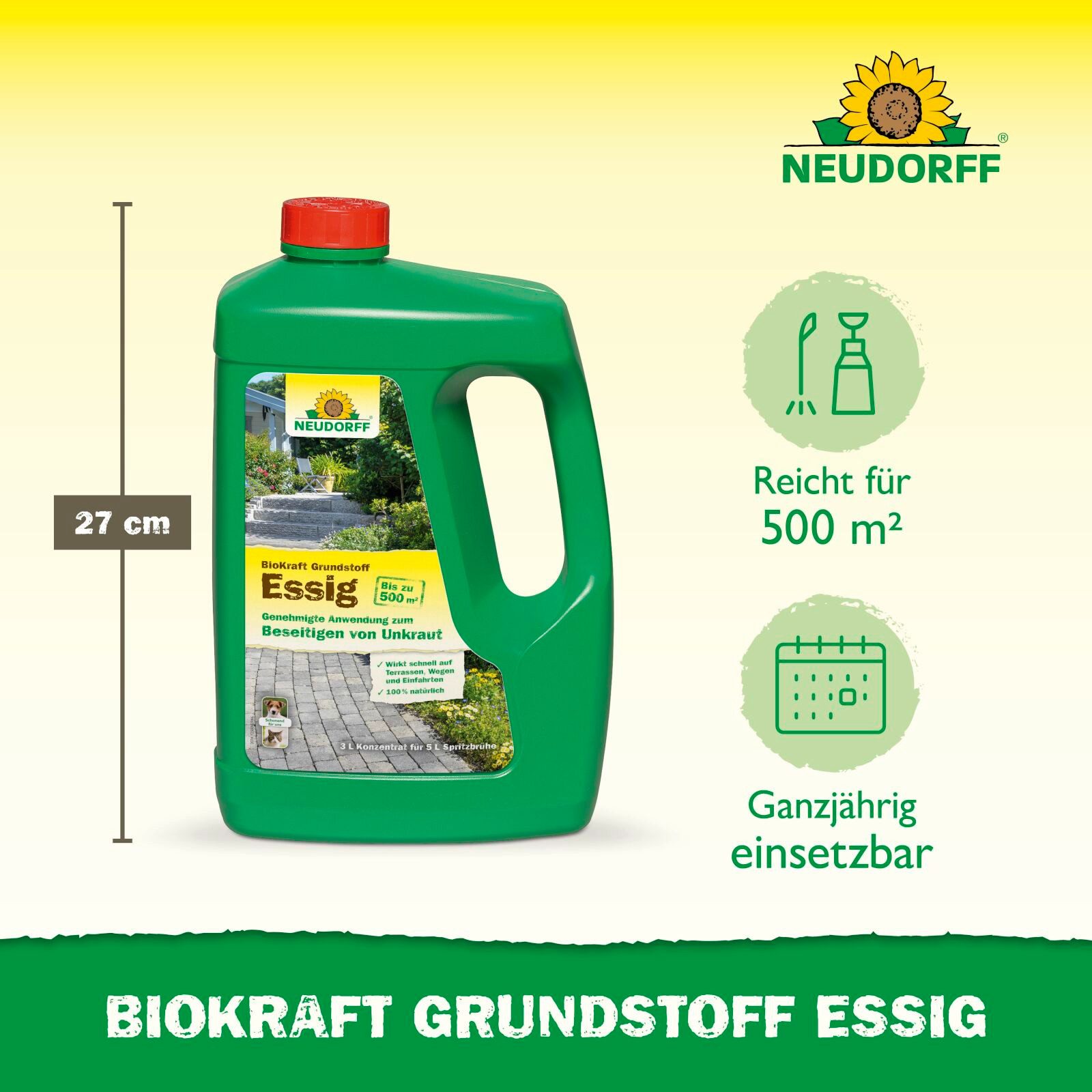 Neudorff Unkrautbekämpfungsmittel BioKraft Grundstoff Essig, 3x 3 Liter, 3000 ml