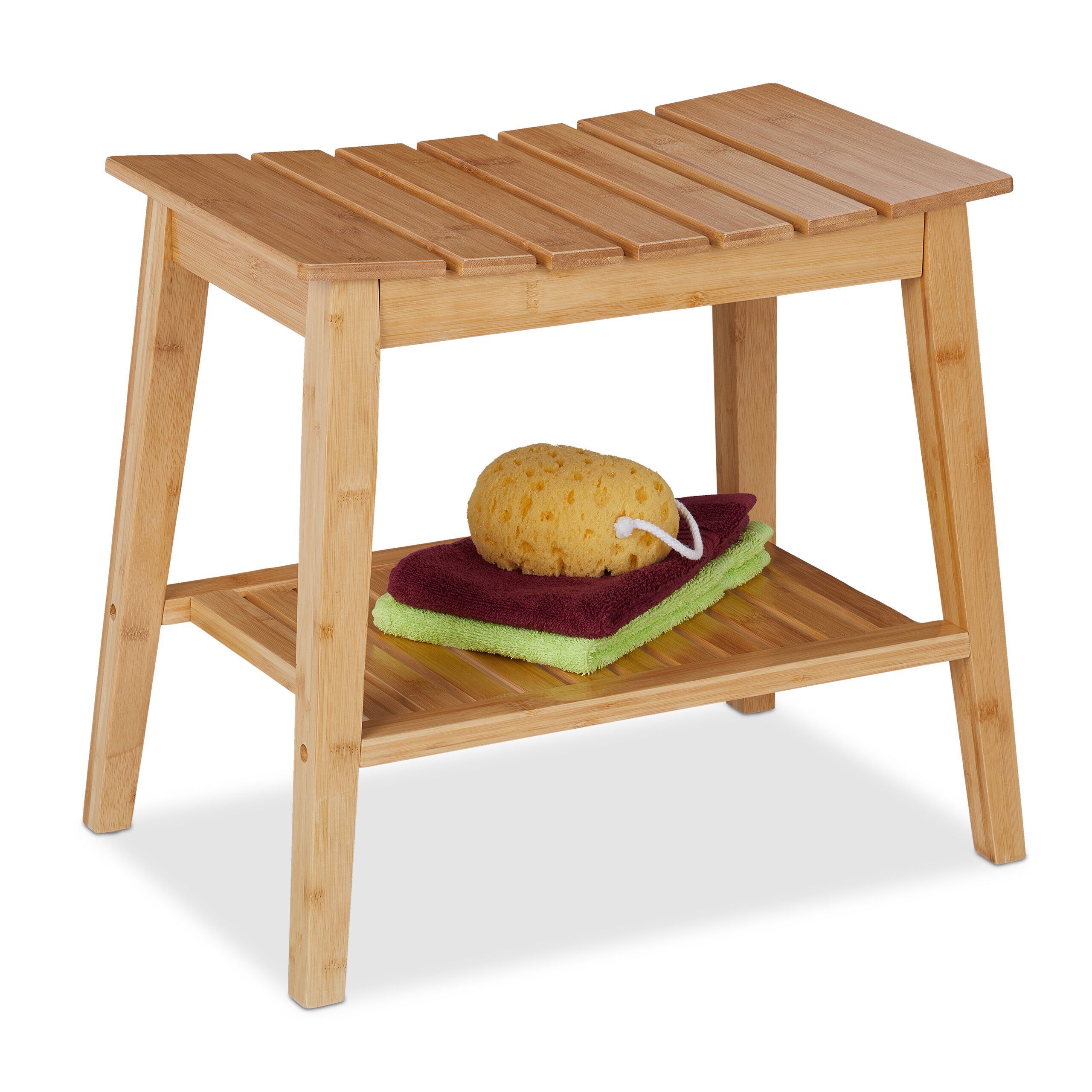 relaxdays Badhocker aus Bambus mit Ablage günstig online kaufen