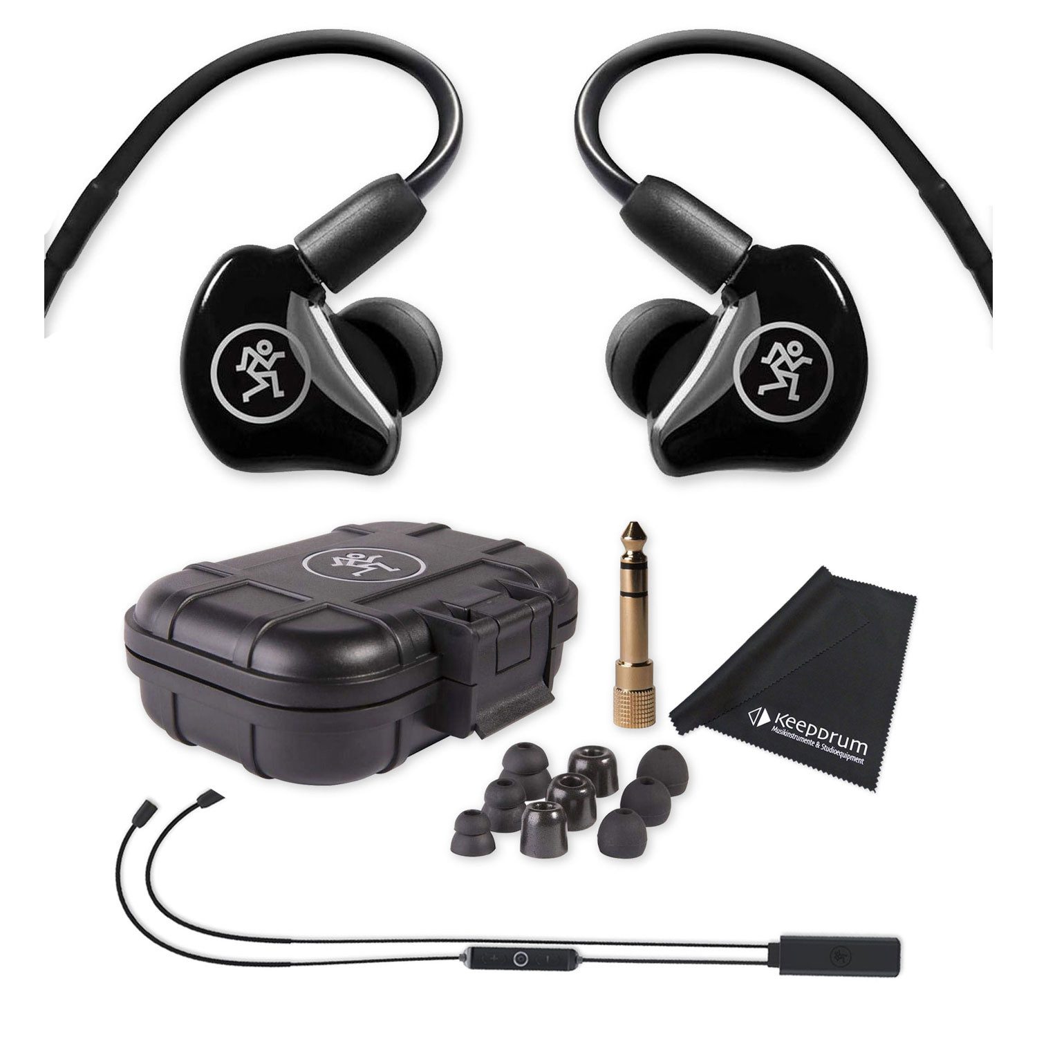 MACKIE Mackie In-Ear Kopfhörer MP-220 mit Bluetooth-Adapter und Tuch In-Ear-Kopfhörer (In-Ear Kopfhörer, schwarz, Vorteils-Set mit Bluetooth-Adapter und Tuch)