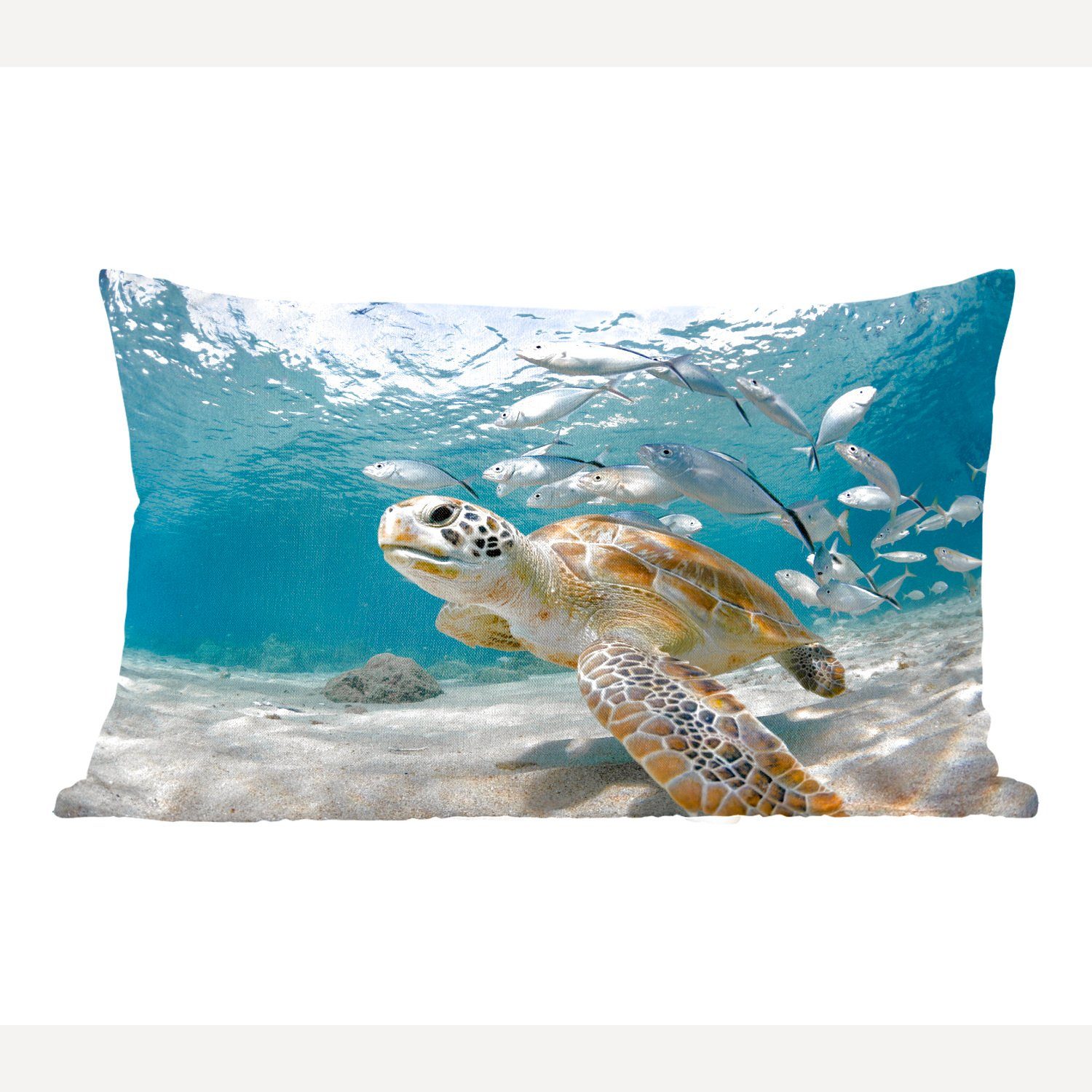 Wohzimmer Schildkröte - mit - Füllung, Dekokissen Schlafzimmer Meer, Dekoration, MuchoWow Zierkissen, Dekokissen Fisch