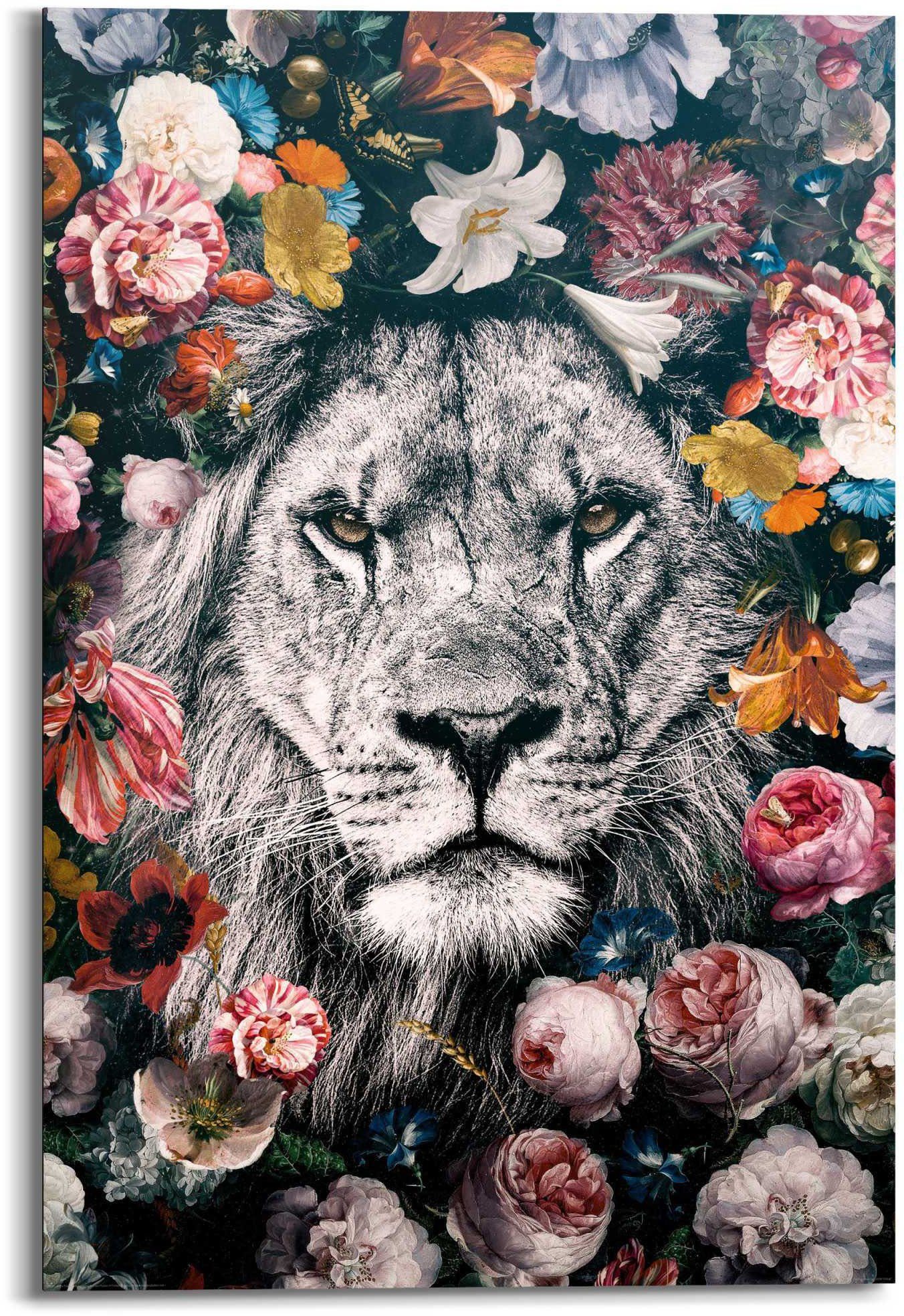 Reinders! Wandbild Wandbild Löwe Blumenkranz - Pflanzen - Farbenfroh, Löwen (1 St)