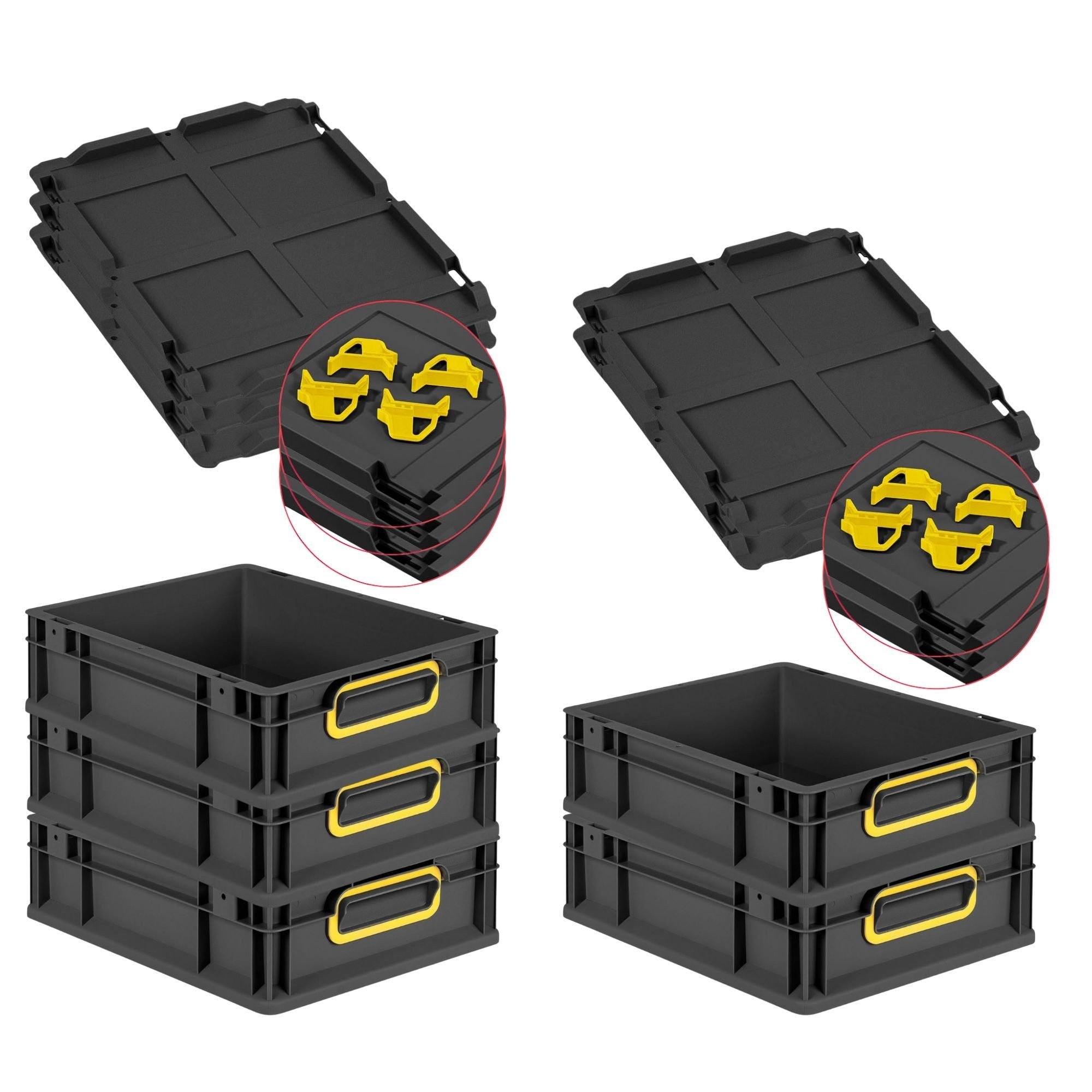 PROREGAL® Stapelbox SparSet 5x Eurobox NextGen Color Auflagedeckel 11L Schwarz gelb (5 St)