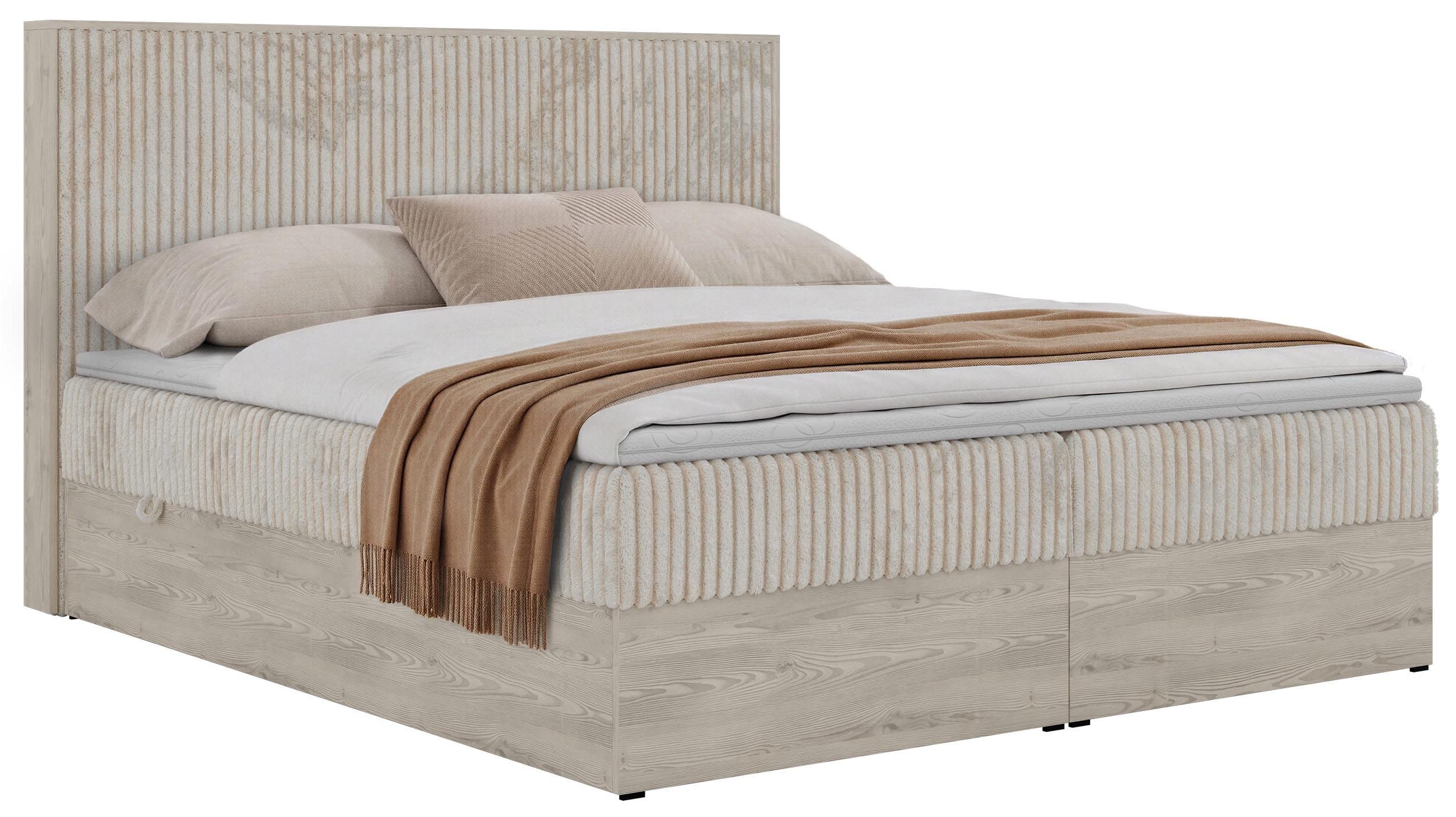 MKS MÖBEL Boxspringbett NORDIC (Packung, Doppelbett, holz optik Polsterbett, Visco/T25 Topper), Multipocket-Matratzen, in verschiedenen Größen und Härtegraden