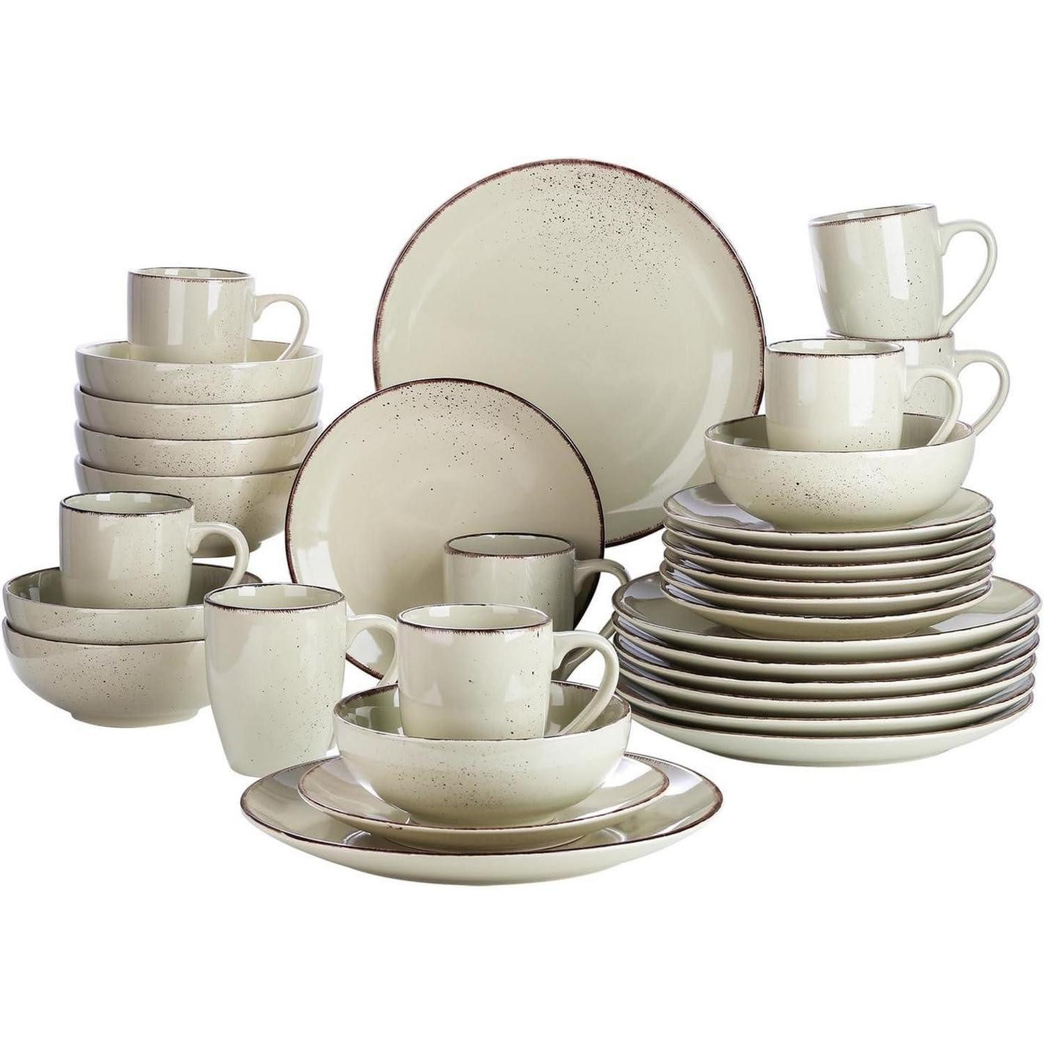 LuxusKollektion Kombiservice Tafelservice 32 teilig 8 Personen Steingut 32-teiliges Set Beige