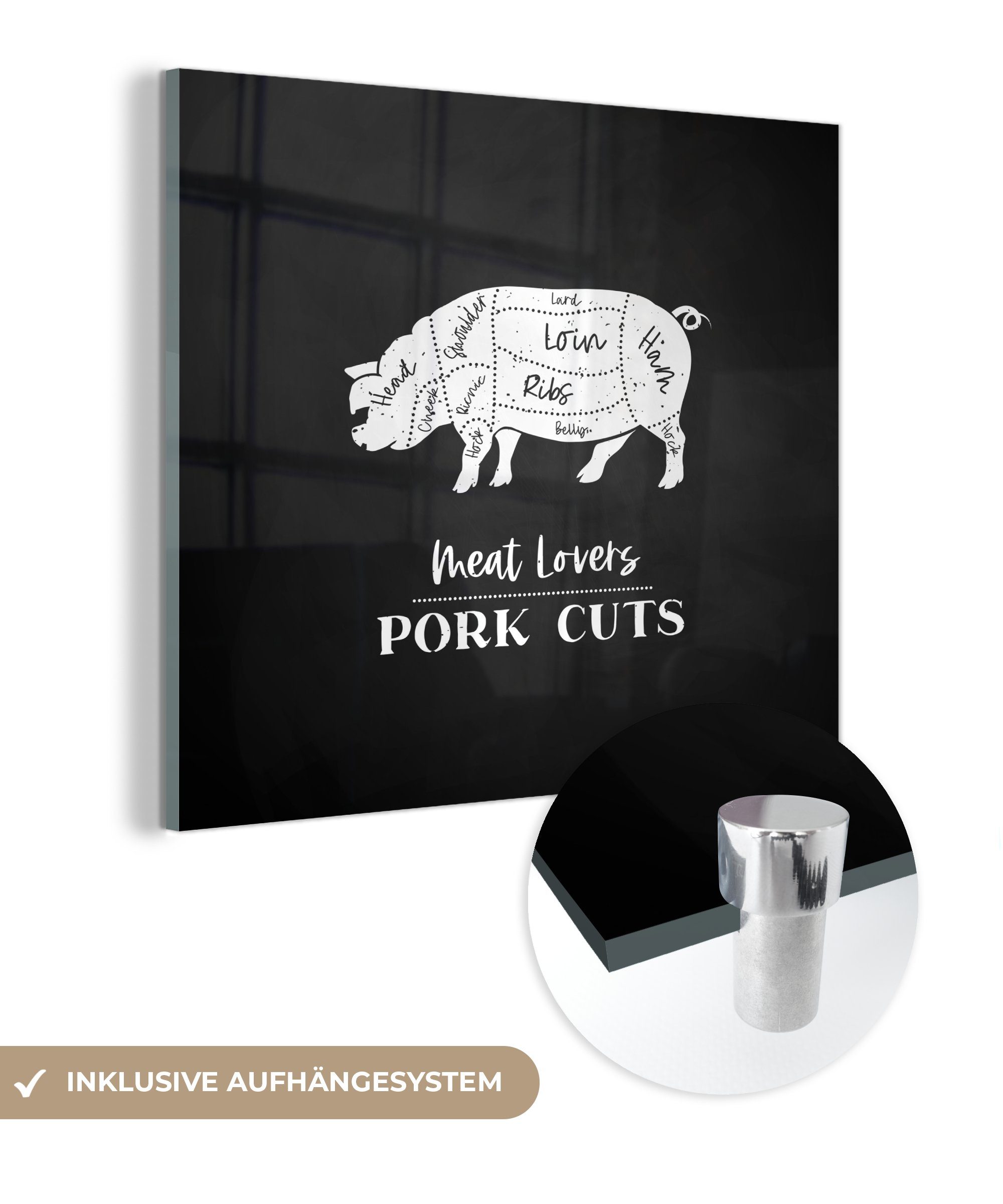 MuchoWow Acrylglasbild Küche - Schwein - Fleisch, (1 St), Glasbilder - Bilder auf Glas Wandbild - Foto auf Glas - Wanddekoration
