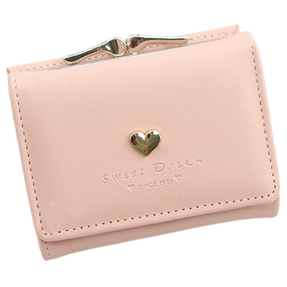 Dreifach Kurze Geldbörse Geldbörse Brieftasche, Blusmart pink Faltbare Mädchen, Portemonnaie Für Herzform t411