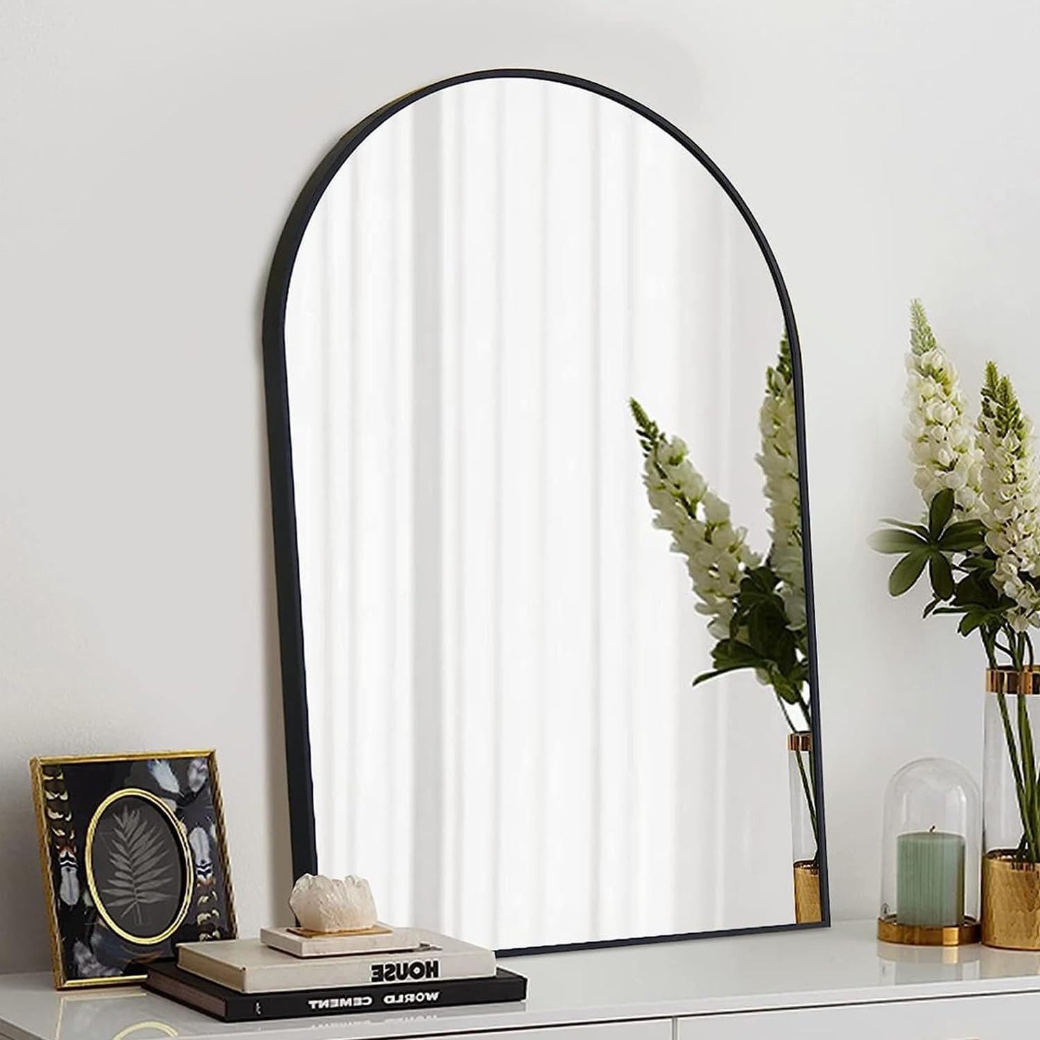 CASSILANDO Badspiegel Bogenförmiger Wandspiegel, Badezimmerspiegel, 75 * 50cm Aluminium (Packung, WandSpiegel Halbarch) – Bild 5 von 5