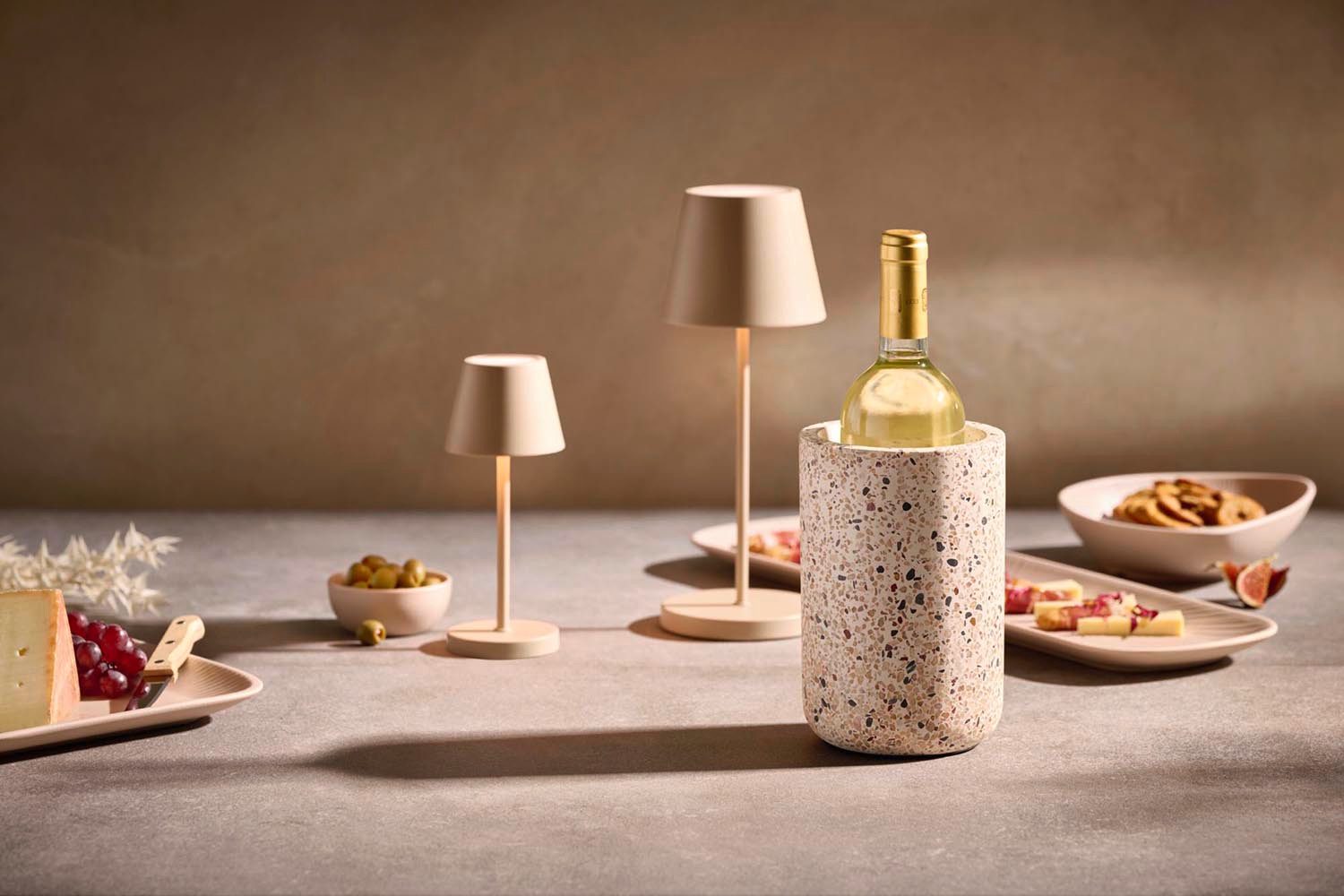 APS Wein- und Sektkühler Flaschenkühler -TERRAZZO-, Ø 12,5 cm, Höhe ca. 19 cm, Beton, in Terrazzo Optik