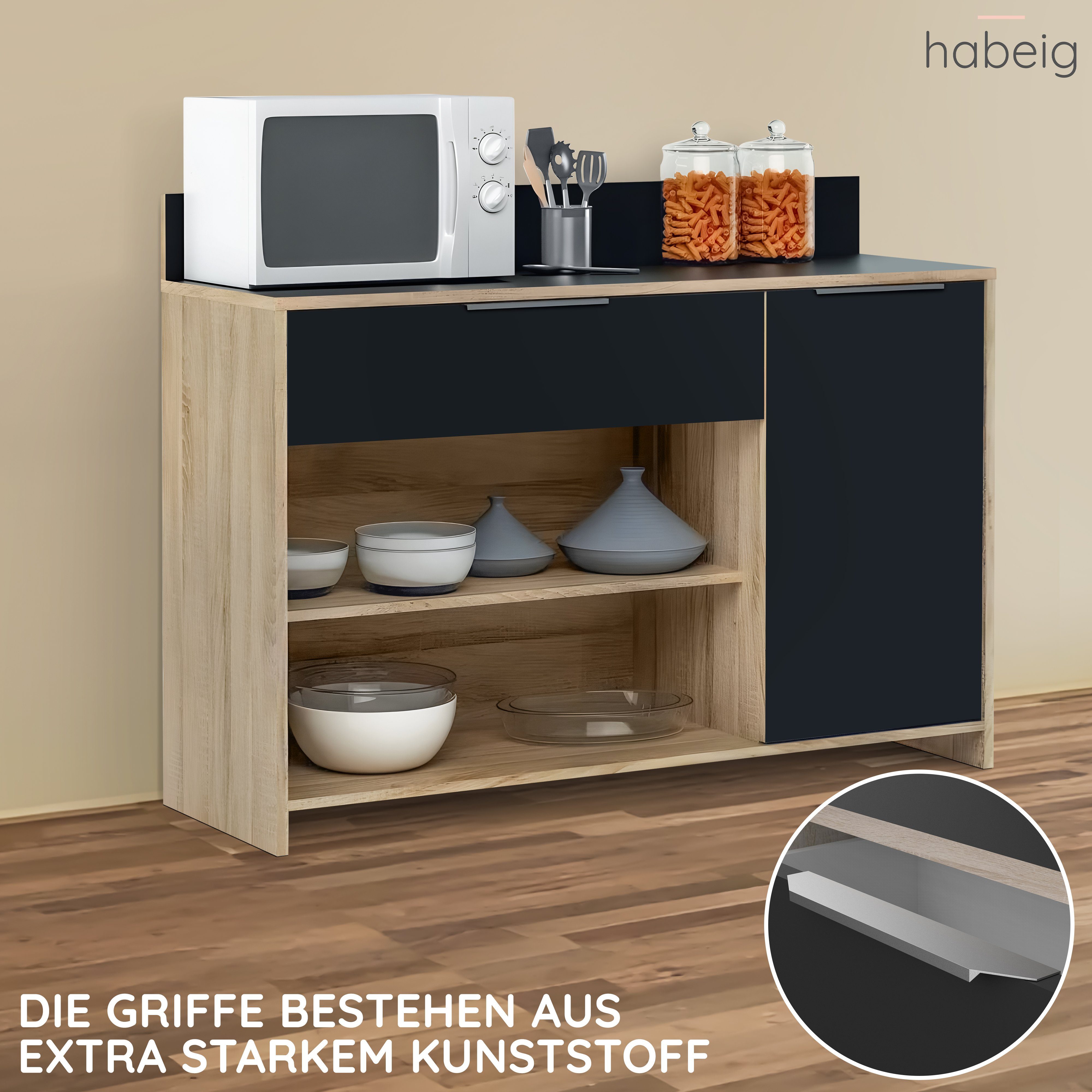 habeig Küchenregal Küchenschrank Eiche schwarz Schrank Küchenregal Singlekü günstig online kaufen