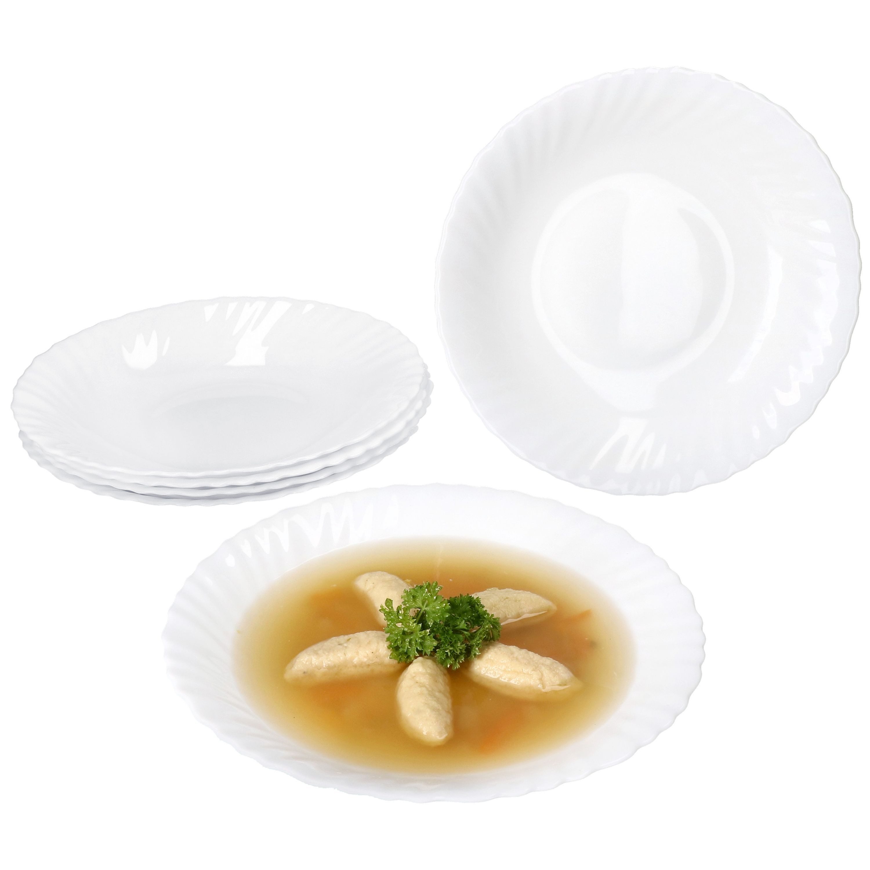 Suppenteller 6x Suppenteller Arkona Opalglas 320ml 21,8cm weiß Teller tief