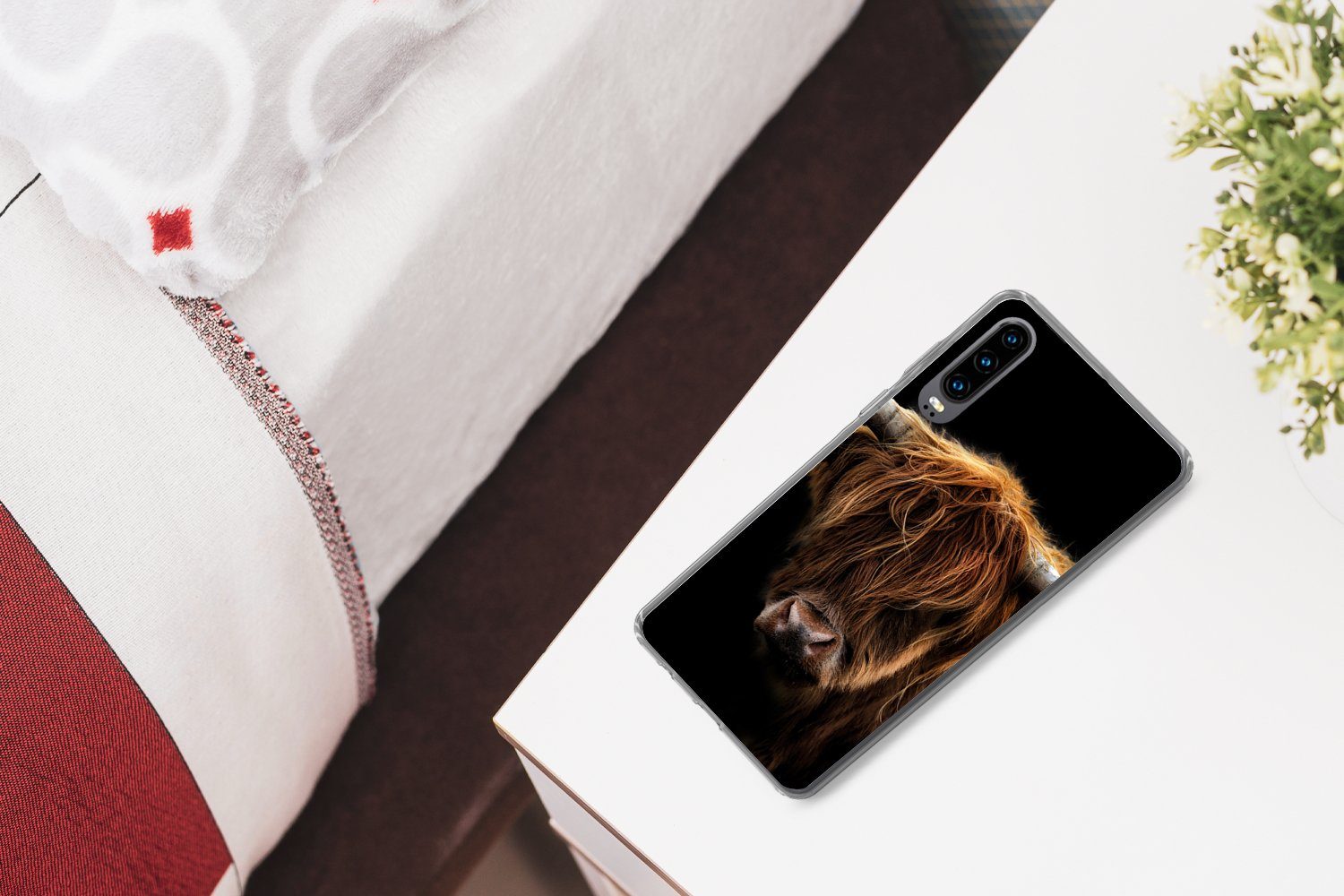 MuchoWow Handyhülle für Huawei P30 Schottischer Highlander - Hörner - Schwarz - Tiere - Na, Handy Case, Silikon, Bumper Case Dünn