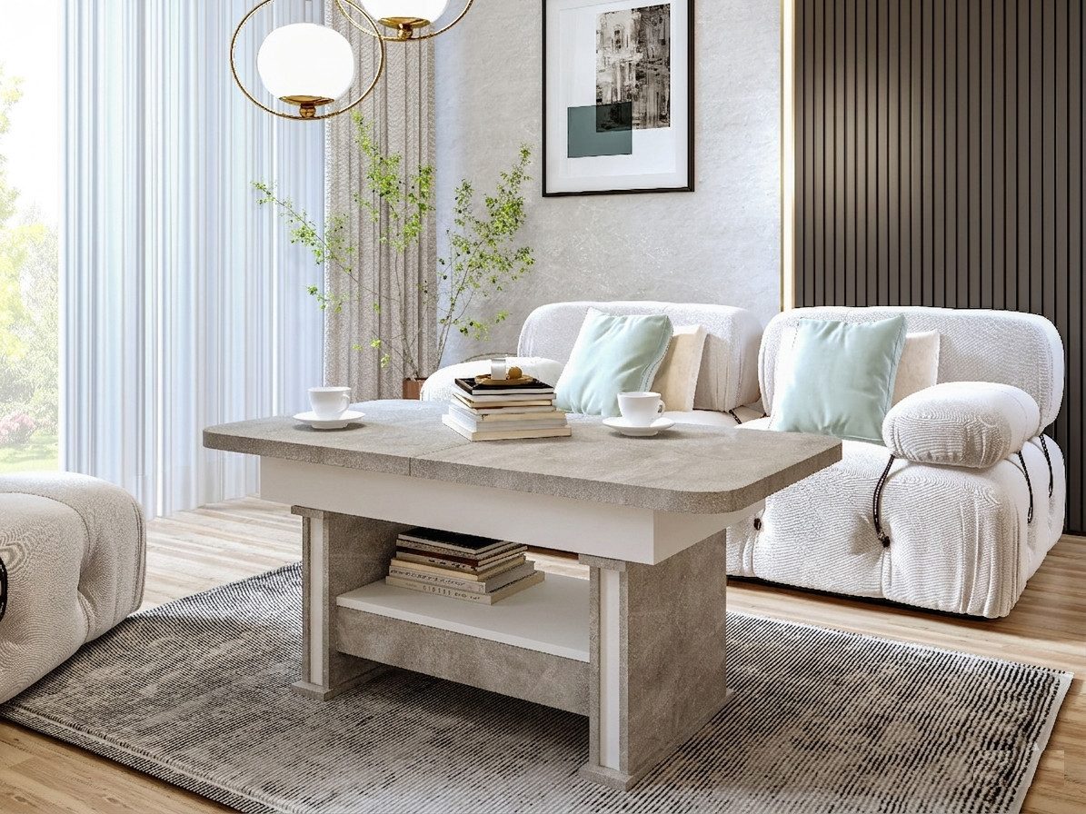 designimpex Couchtisch Design DA-555 höhenverstellbar ausziehbar 120/160/200 cm, Funktionstisch, Wohnzimmertisch, Tisch, Esstisch, Sofatisch, Schublade – Bild 2 von 5