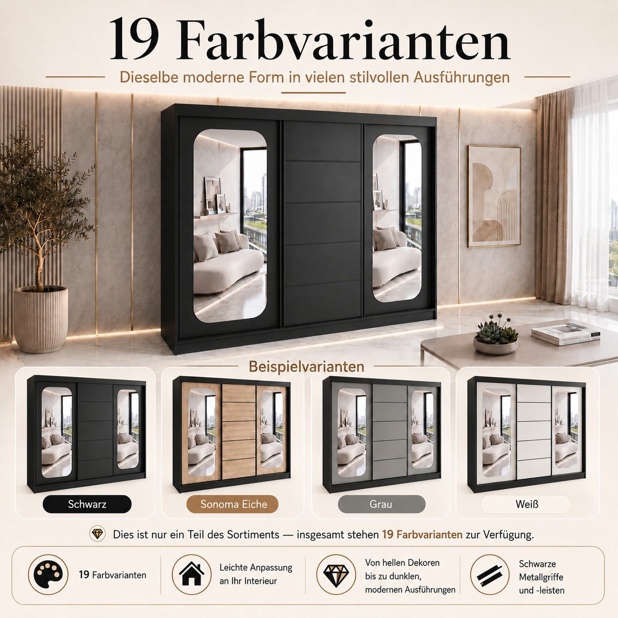A&J MöbelLand GmbH Schiebetürenschrank BELANO – Moderner Kleiderschrank mit Schiebetüren (Die perfekte Kombination aus modernem Design, hoher Funktionalität und – Bild 5 von 5