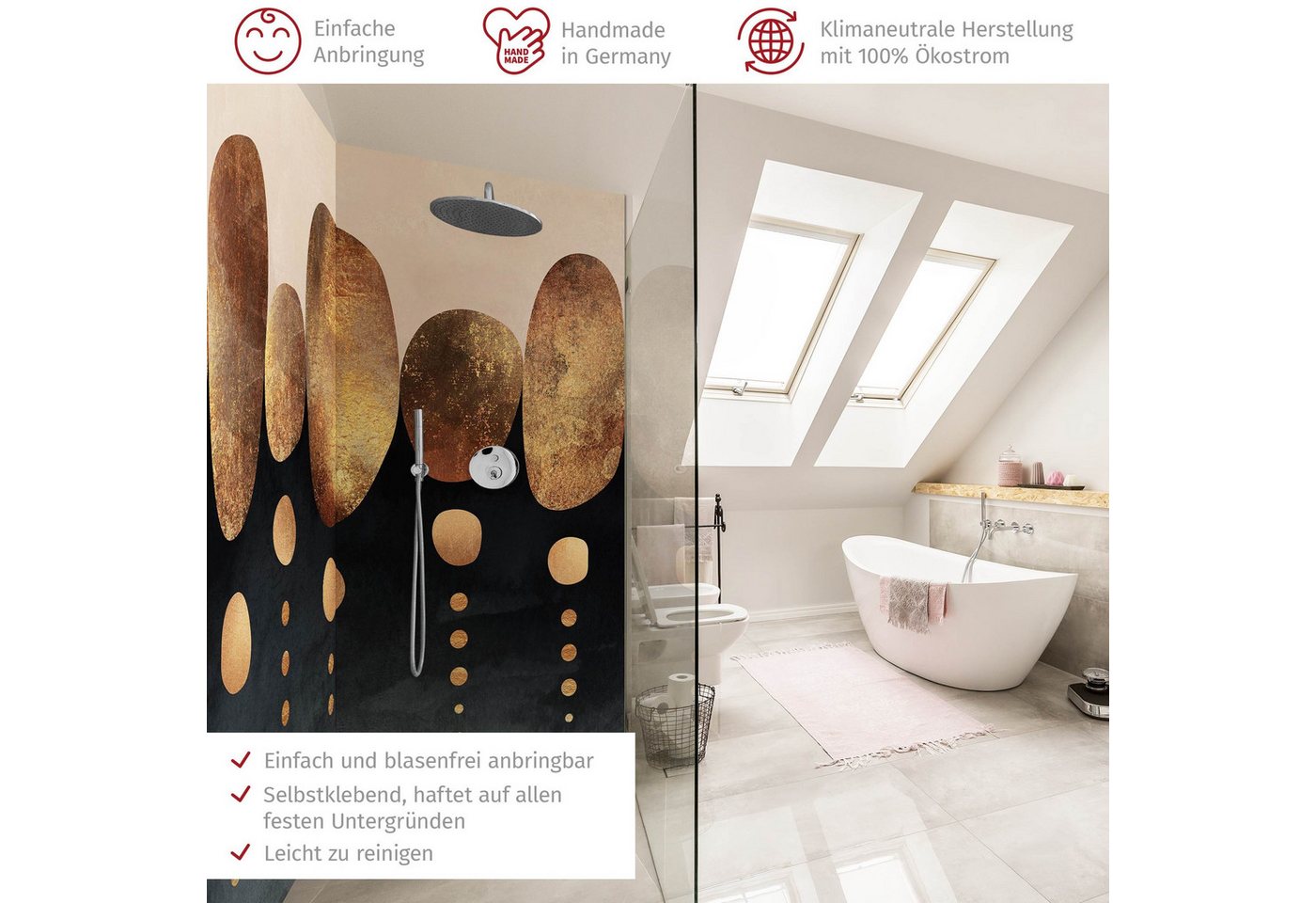 Thumbnail - Bilderdepot24 Badrückwand Abstrakt gold Duschrückwand ohne Bohren Dusche Aquarell, (2-tlg., Hart-Folie Smart matt 0,35 m...