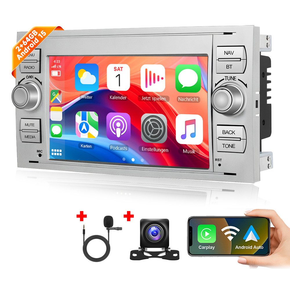 Hikity Android 15 Autoradio 7 Zoll BT GPS für Ford Transit/Fiesta/Focus Autoradio (Digitalradio (DAB), 6GB+128GB)