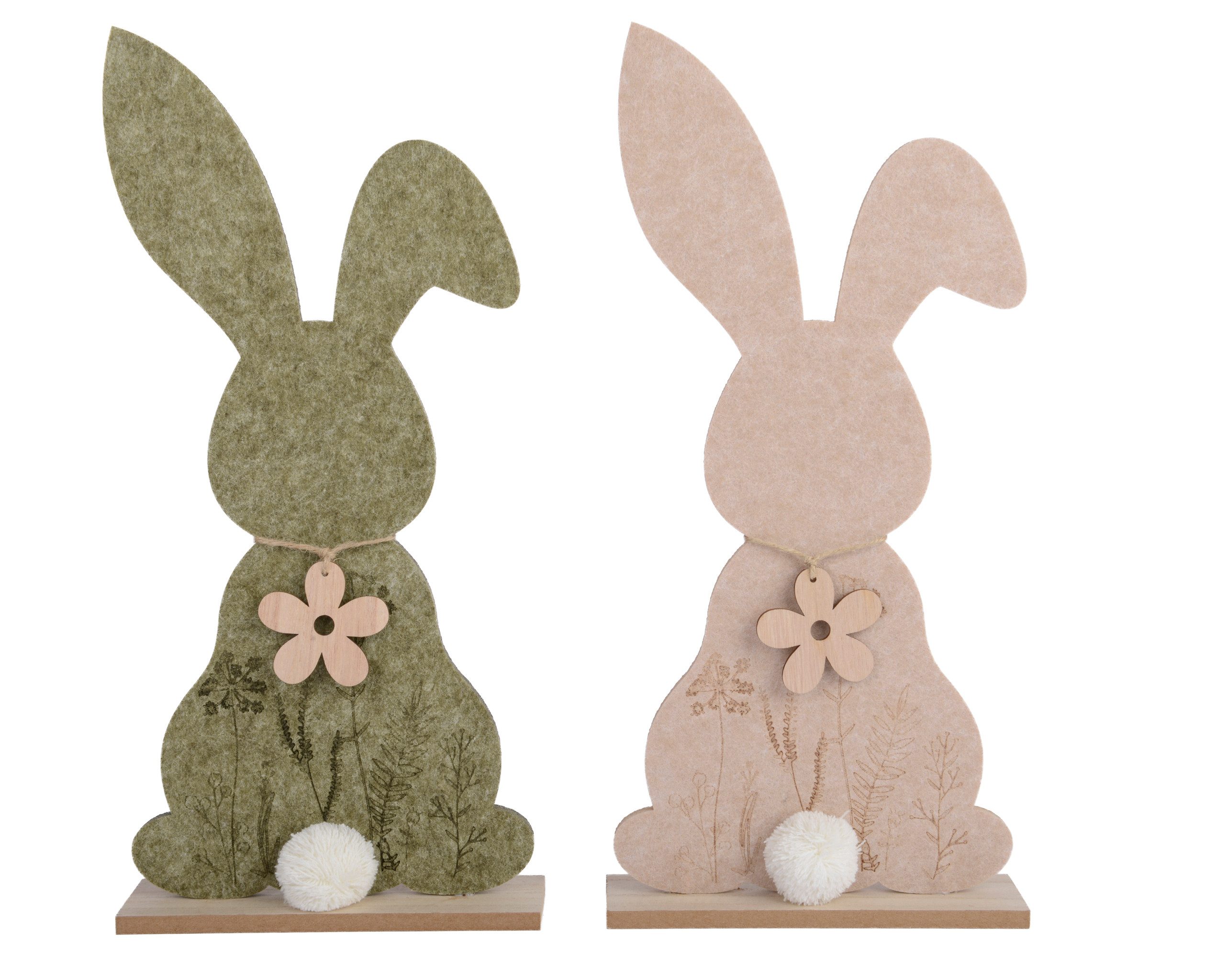 Decoris season decorations Osterhase, Dekofigur Hase mit Blume 42cm Filz 1 Stück sortiert Grün / Beige