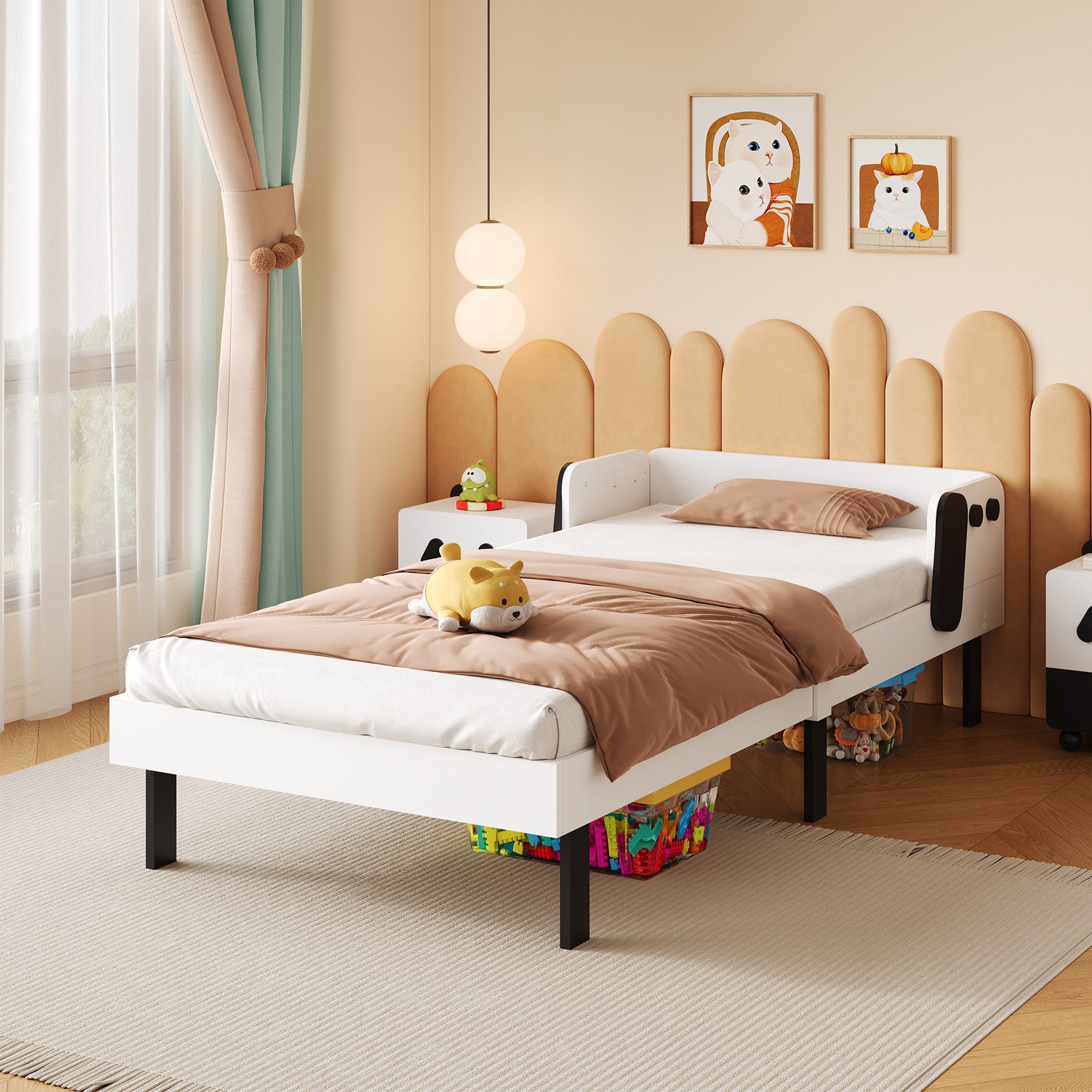 zebery Massivholzbett Kinderbett Einzelbett Jugendbett mit Lattenrost, für Jugendliche und Kinder,Holzbett 90x200cm,Weiß