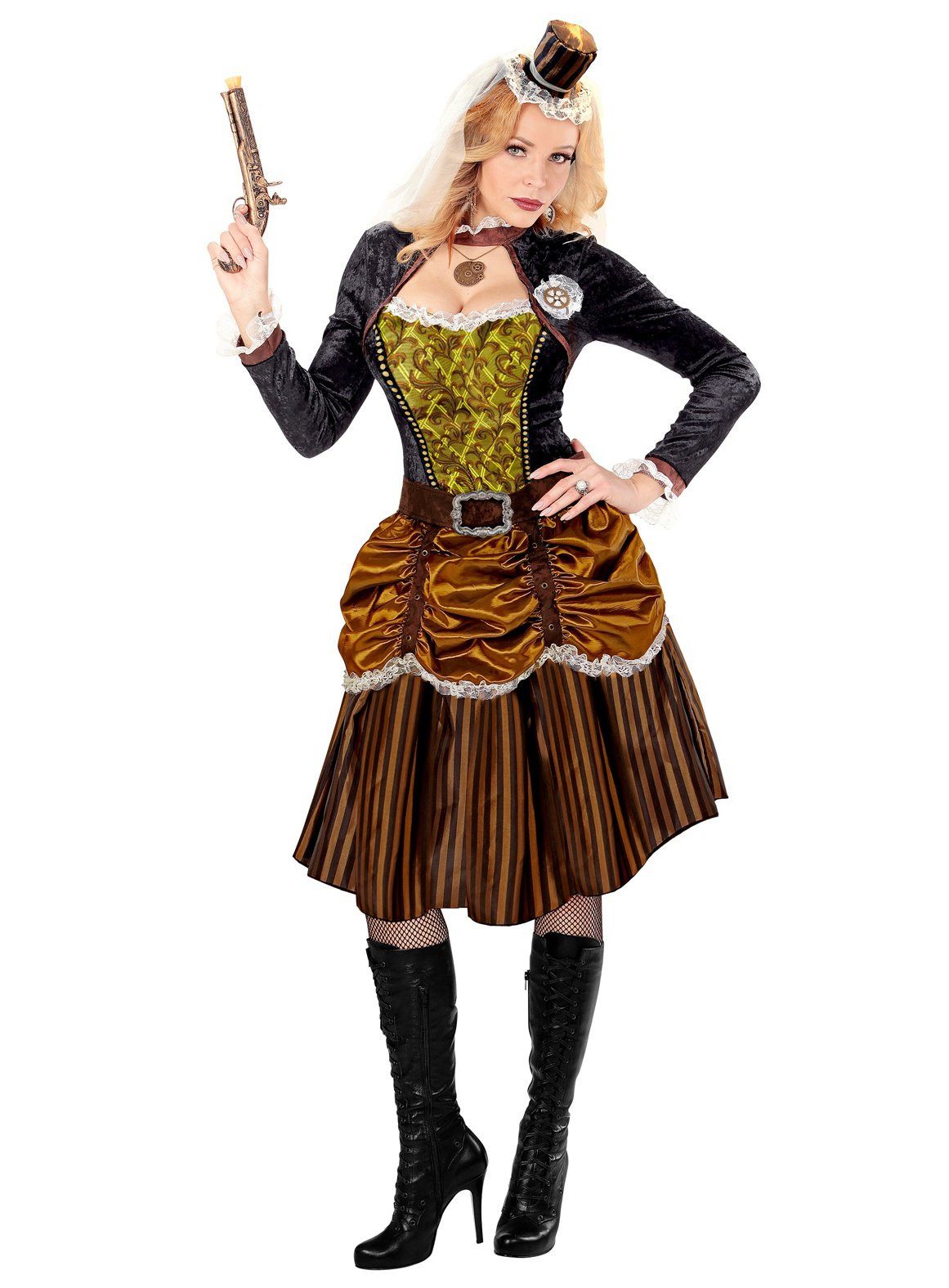 Widdmann Kostüm Steampunk Aristokratin, Kokette Dame im viktorianischen Stil mit viel Messing