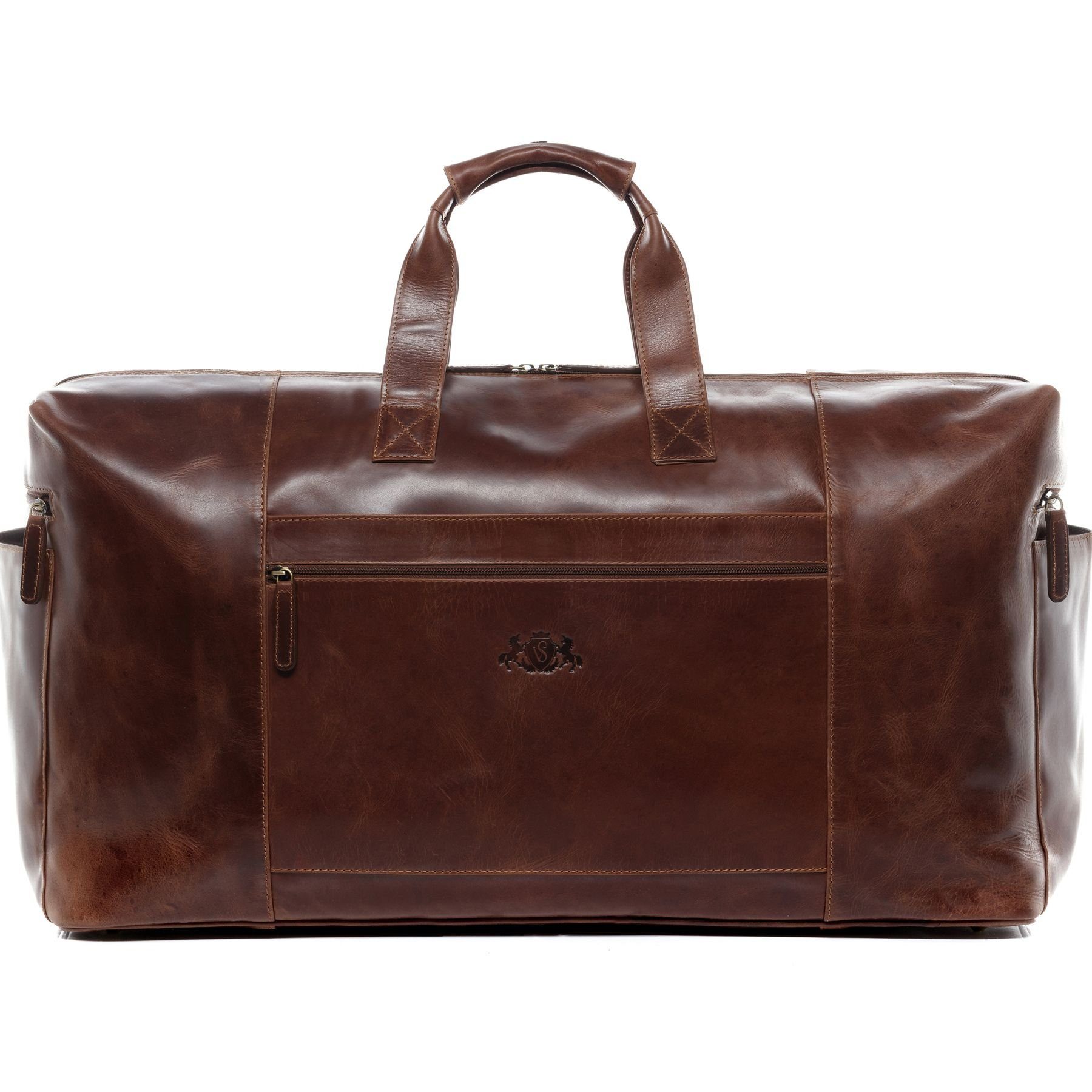 SID & VAIN Reisetasche Leder Weekender Unisex BRISTOL, Echtleder Reisegepäck für Damen & Herren, Sporttasche XXL braun-cognac