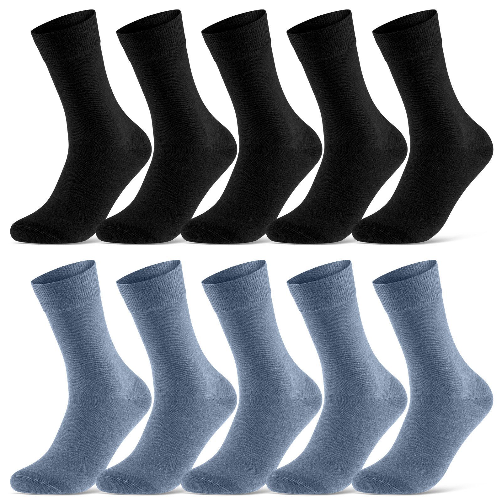 sockenkauf24 Socken 10 Paar Damen & Herren Socken Business Socken Baumwolle (Schwarz/Jeans, 43-46) mit Komfortbund (Basicline) - 70201T WP