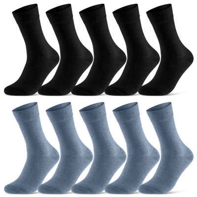 sockenkauf24 Socken 10 Paar Damen & Herren Socken Business Socken Baumwolle (Schwarz/Jeans, 35-38) mit Komfortbund (Basicline) - 70201T