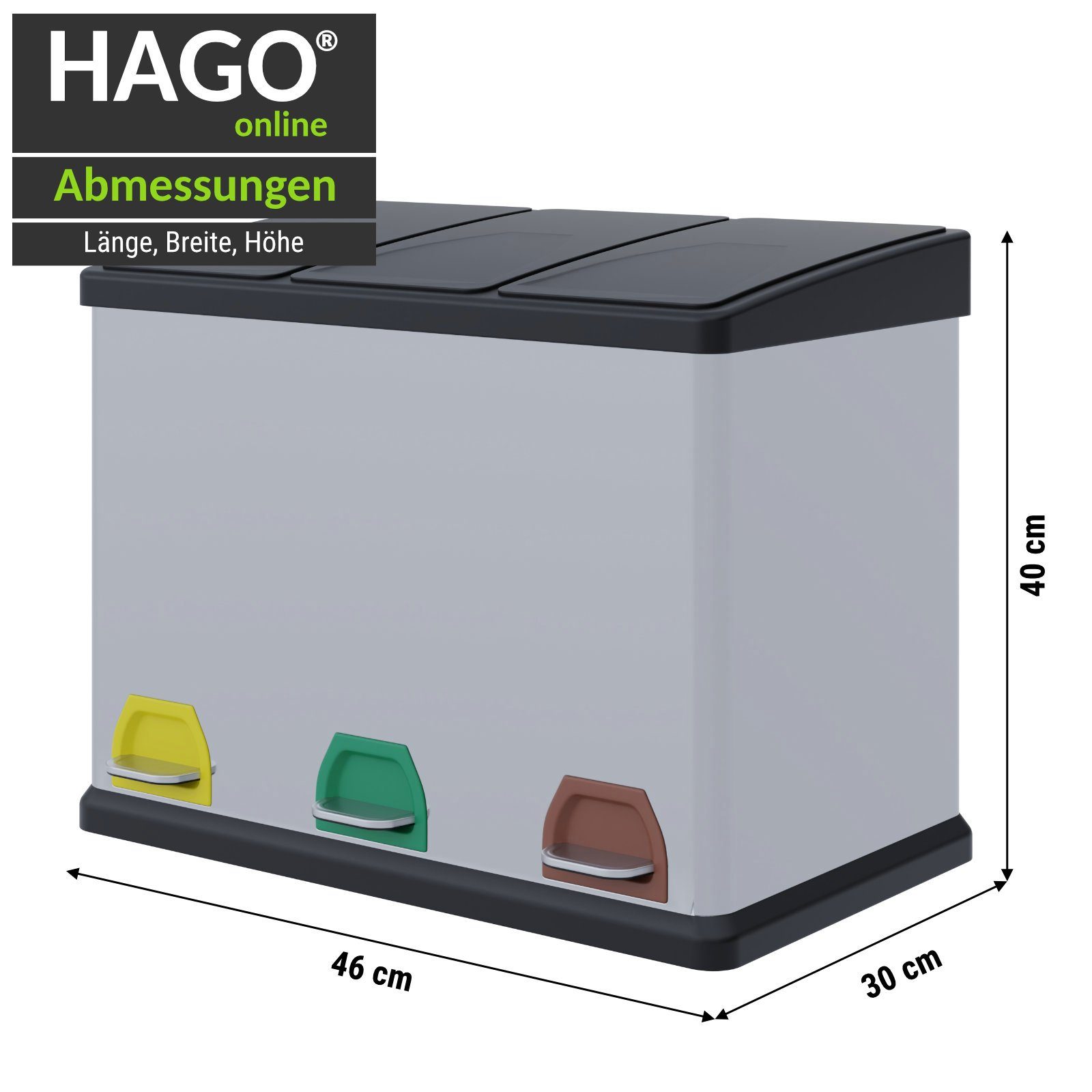 schwarz Trennsystem Abfallbehälter HAGO Premium Mülleimer Mülltrennsystem Mülltrenner Abfalleimer