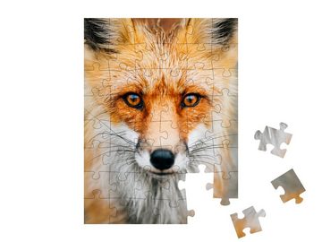 puzzleYOU Puzzle Nahaufnahme: aufmerksamer kleiner Wildfuchs, 48 Puzzleteile, puzzleYOU-Kollektionen Füchse, Tiere in Wald & Gebirge