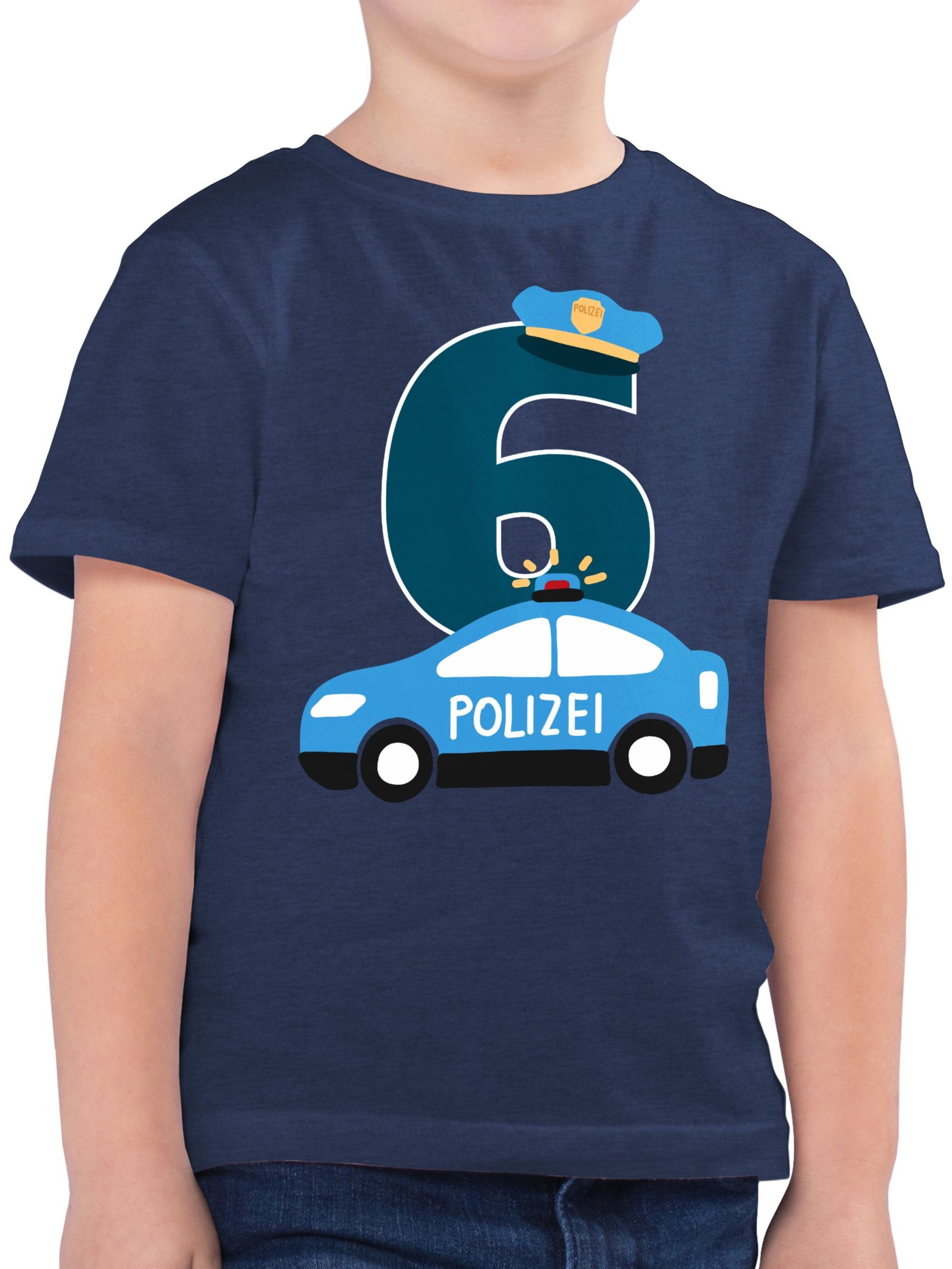 T-Shirt Shirtracer Geburtstag Sechster 6. Meliert 3 Polizei Dunkelblau