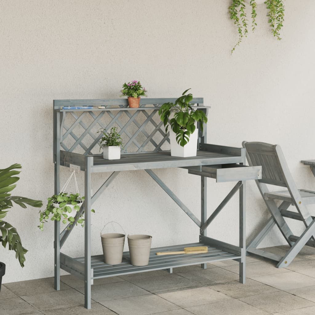 vidaXL Blumenständer Pflanztisch mit Rankgitter Grau Massivholz Tanne (1 St)