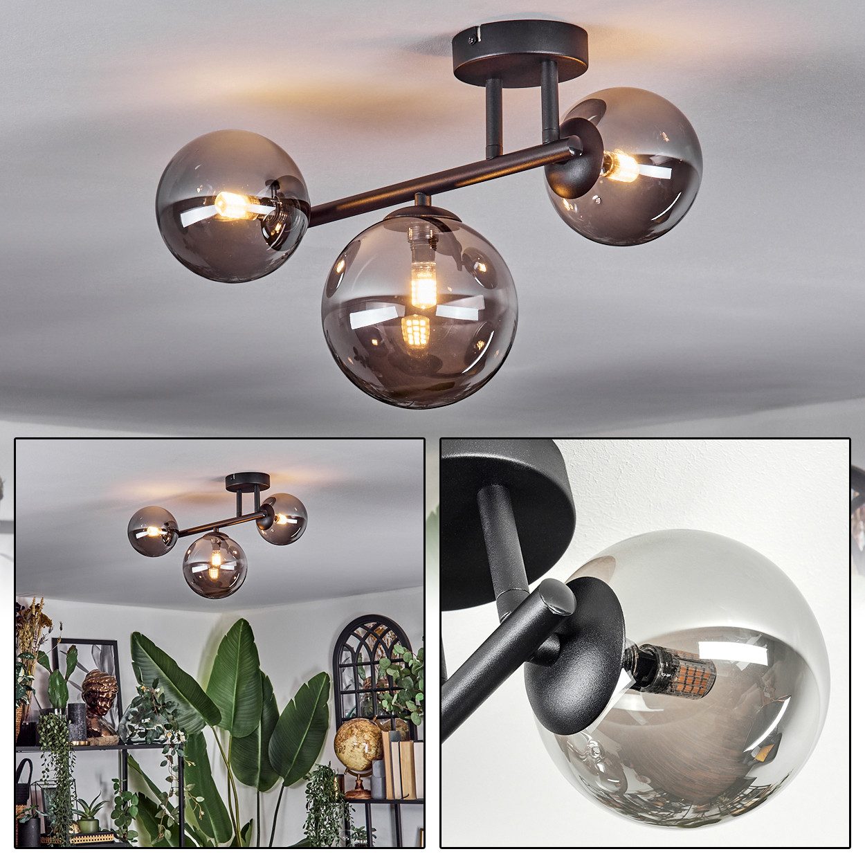 hofstein Deckenleuchte 3-flammige Deckenlampe aus Metall/Glas günstig online kaufen