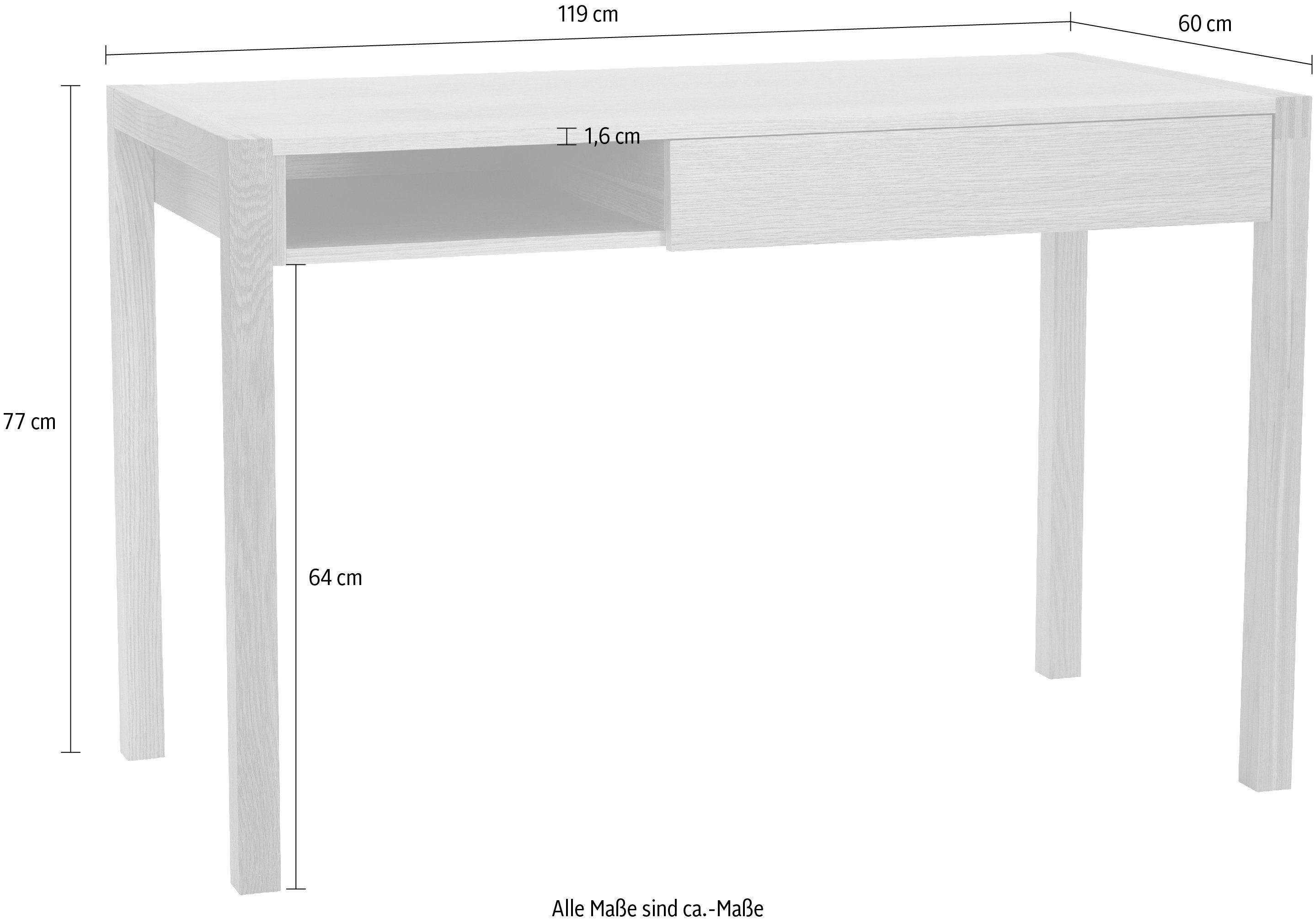 Woodman Schreibtisch New, mit offenem Regal und Schublade, Holzfurnier aus Eiche, FSC®