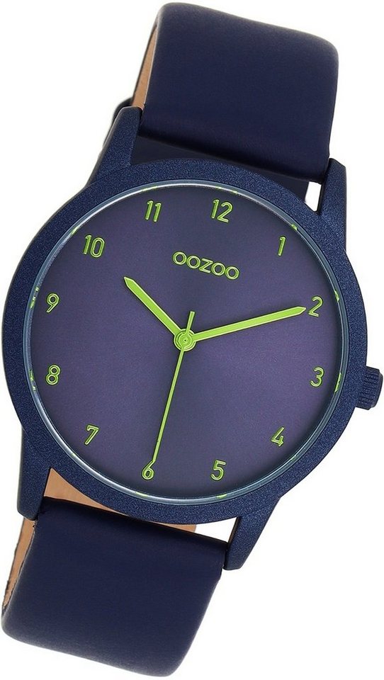 OOZOO Quarzuhr Oozoo Damen Armbanduhr Timepieces, Damenuhr Lederarmband  blau, rundes Gehäuse, mittel (ca. 38mm)