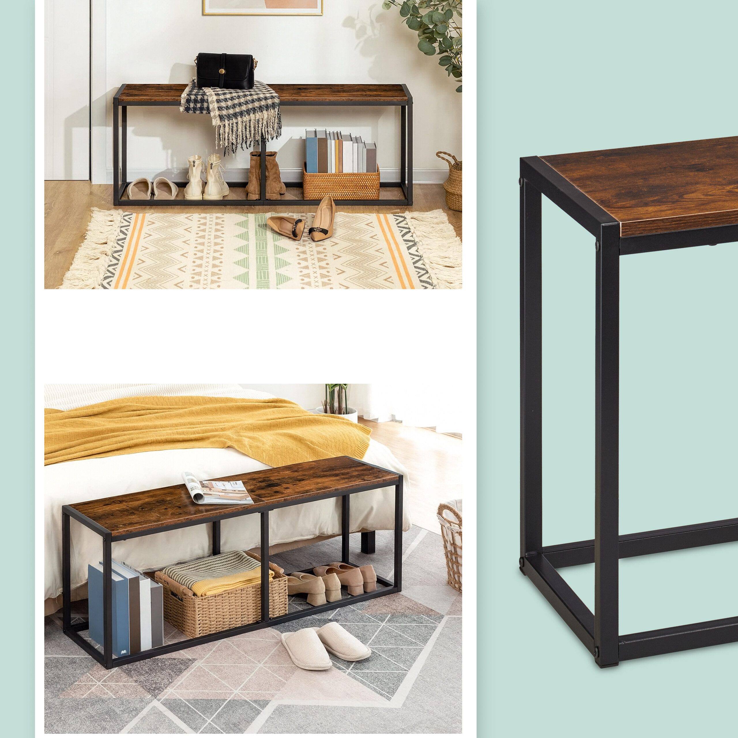 relaxdays Essbank Sitzbank Esszimmer Industrial 120 cm, dunkelbraun