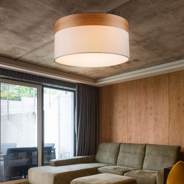Globo Deckenleuchte, Leuchtmittel nicht inklusive, Deckenleuchte Wohnzimmerlampe Holz Textil beige rund Flurleuchte