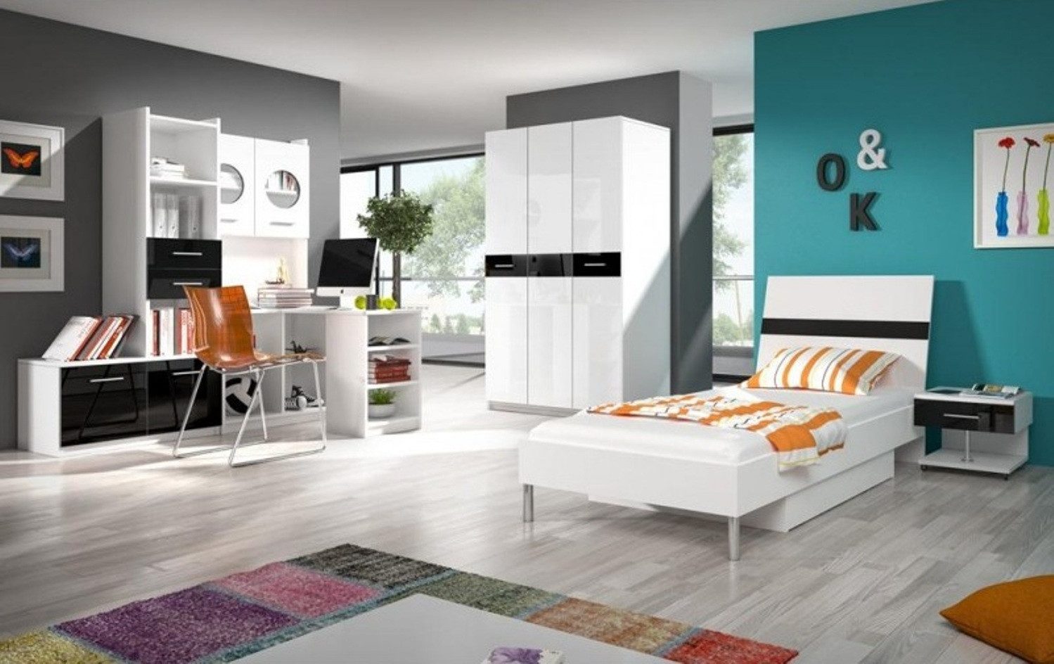 JVmoebel Kinderkleiderschrank Hochglanz Kleiderschrank in Weiß und Schwarz aus hochwertigem Holz (1-St) Made in Europa