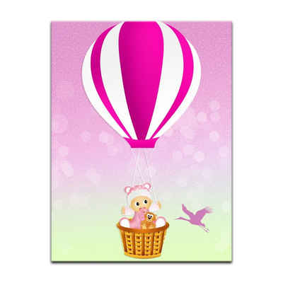Bilderdepot24 Leinwandbild Kinderbild - Baby im rosa Heissluftballon, Grafikdesign