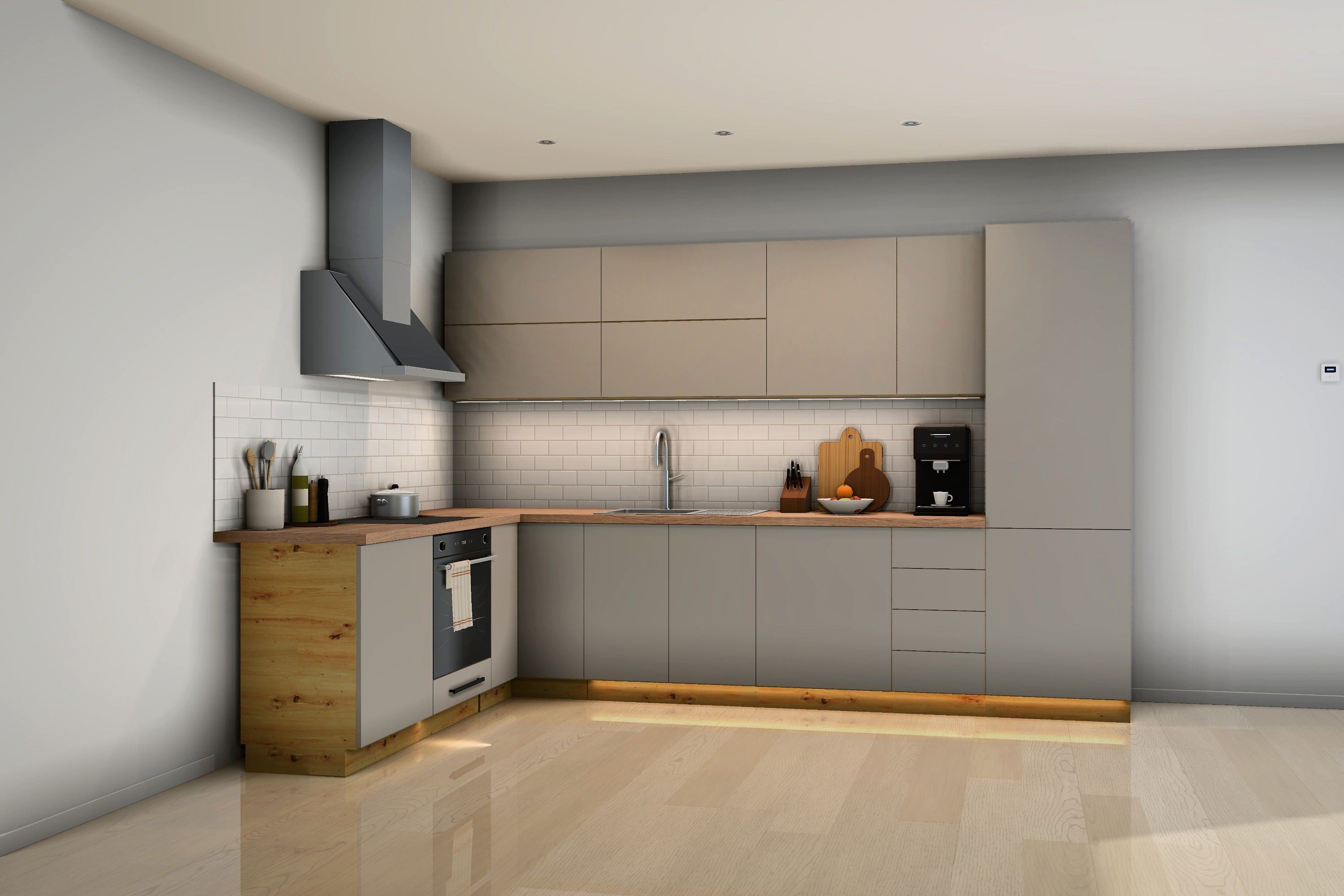 ROYAL24_MARKT Winkelküche K53-G330 - Nexa - Perfektes Design für eine unverwechselbare Küche, (Komplett Set), Zeitlos - Exklusiv - Top Qualität.