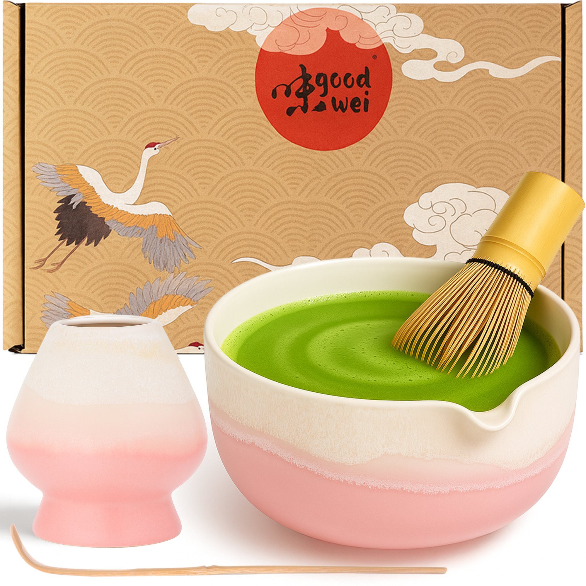 Goodwei Teeservice Matcha-Set "Fuji Pink" (4-tlg), 1 Personen, Keramik, handgearbeitet