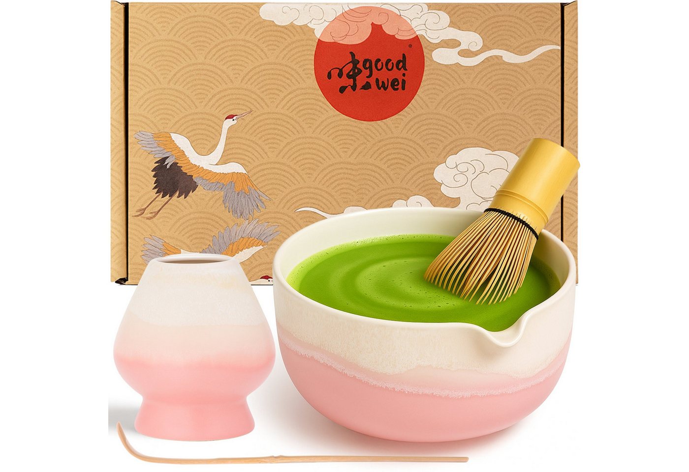 Goodwei Teeservice Matcha-Set "Fuji Pink" (4-tlg), 1 Personen, Keramik, handgearbeitet