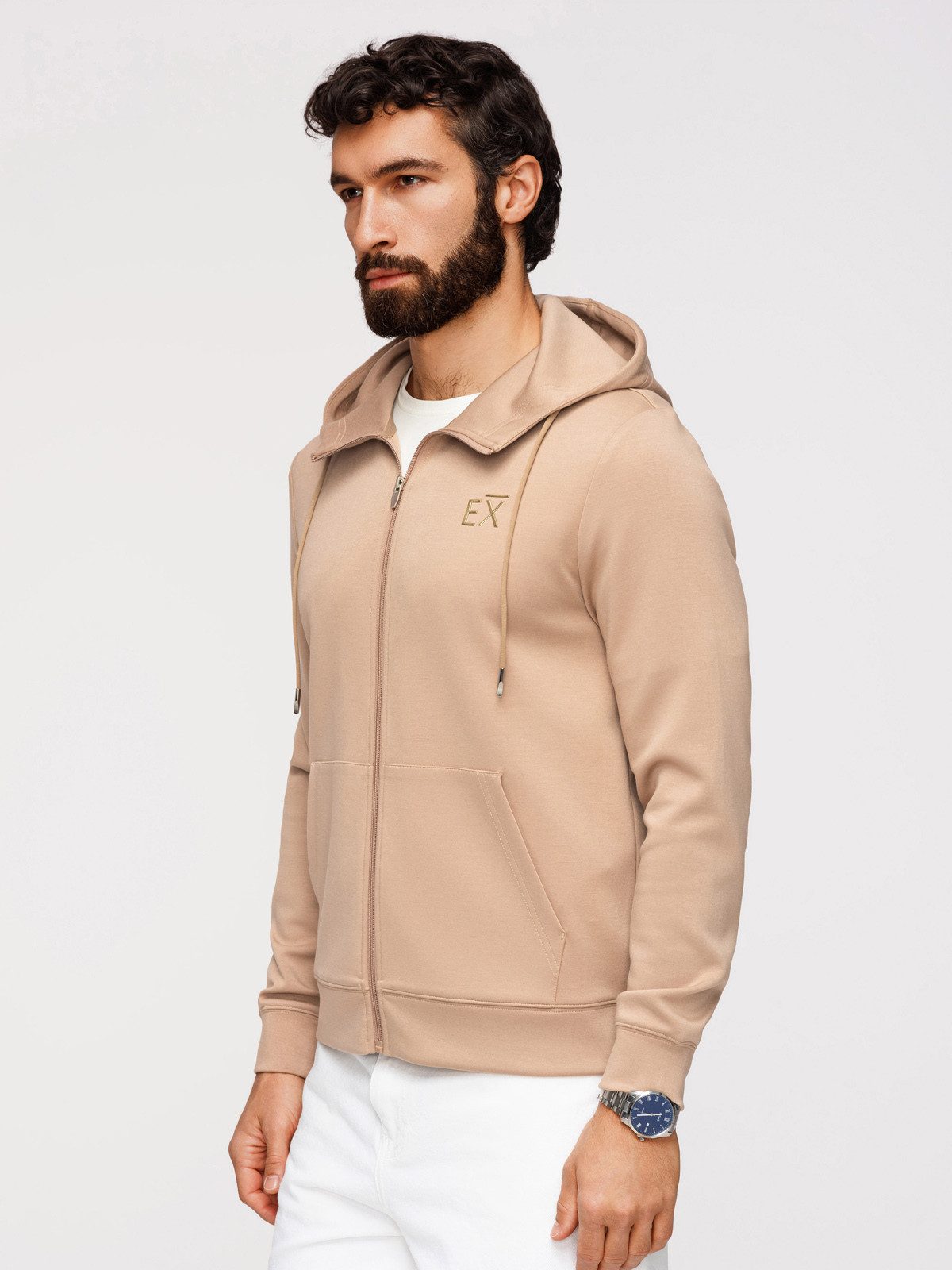 Sweatshirt Herren Sweatshirt mit Kapuze und Reißverschluss Casual Beige XXL