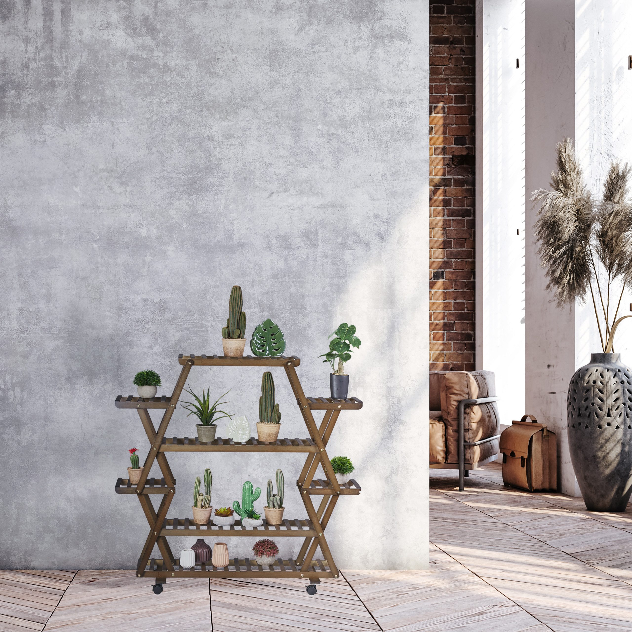 relaxdays Blumenständer Pflanzenregal Bambus dunkelbraun günstig online kaufen