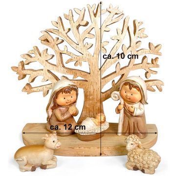 RIFFELMACHER & WEINBERGER Krippe Kinderkrippe mit Baum aus Polyresin 78561, 12 x 10 cm - Weihnachtskrippe Holzoptik Natur (6-tlg)