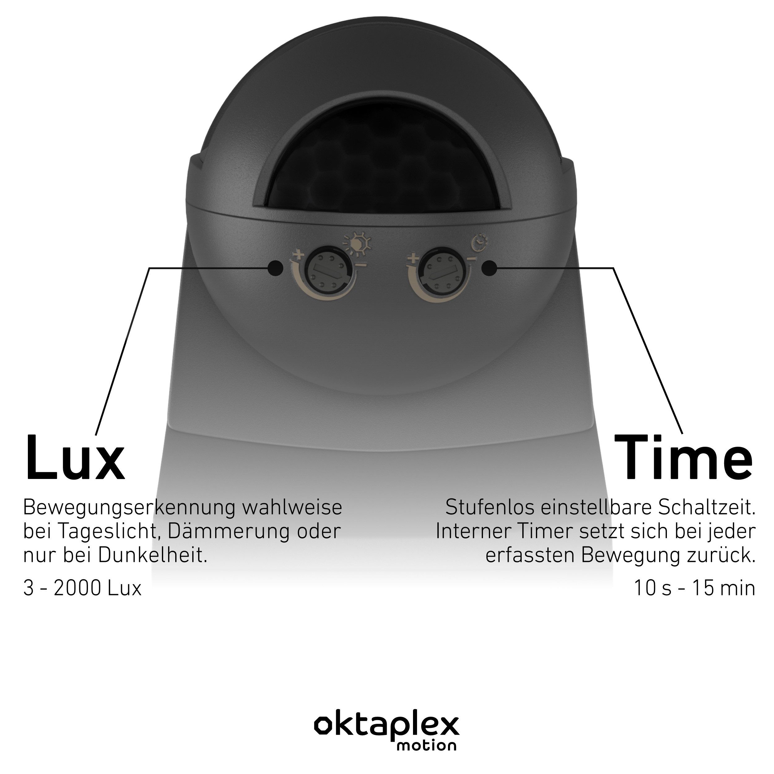 Oktaplex motion Bewegungsmelder Lea Bewegungsmelder Aussen IP54 Infrarot Sensor 180 Grad 12 m, (2-St), Wand Decke Ecke Aufputz 230V LED geeignet anthrazit